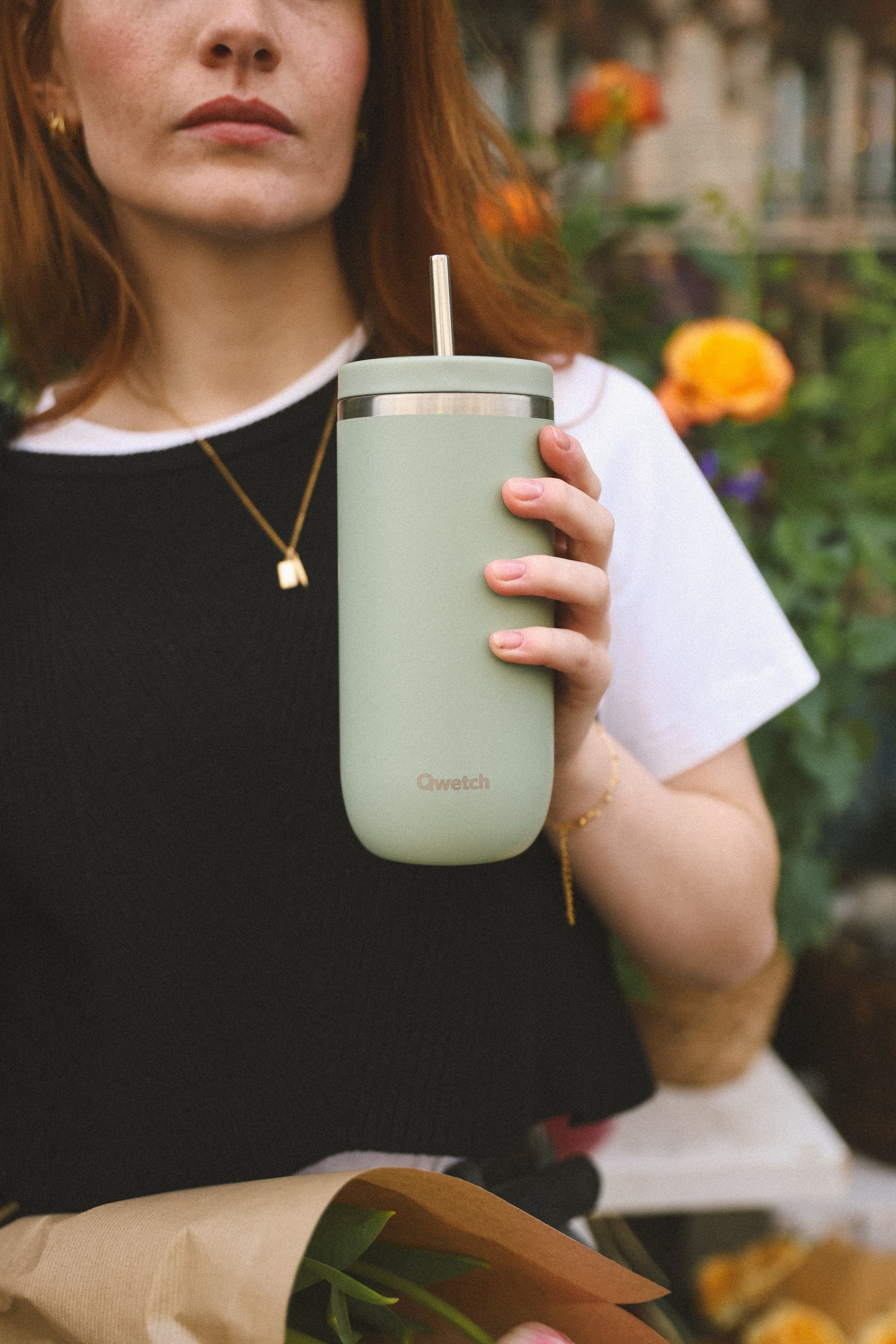 Qwetch Cold Cup termohrnek 600 ml zelený lipový s brčkem