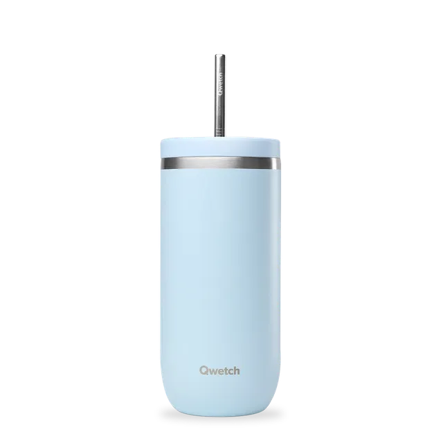Qwetch Cold Cup Pastel Bleu termohrnek 470 ml s brčkem