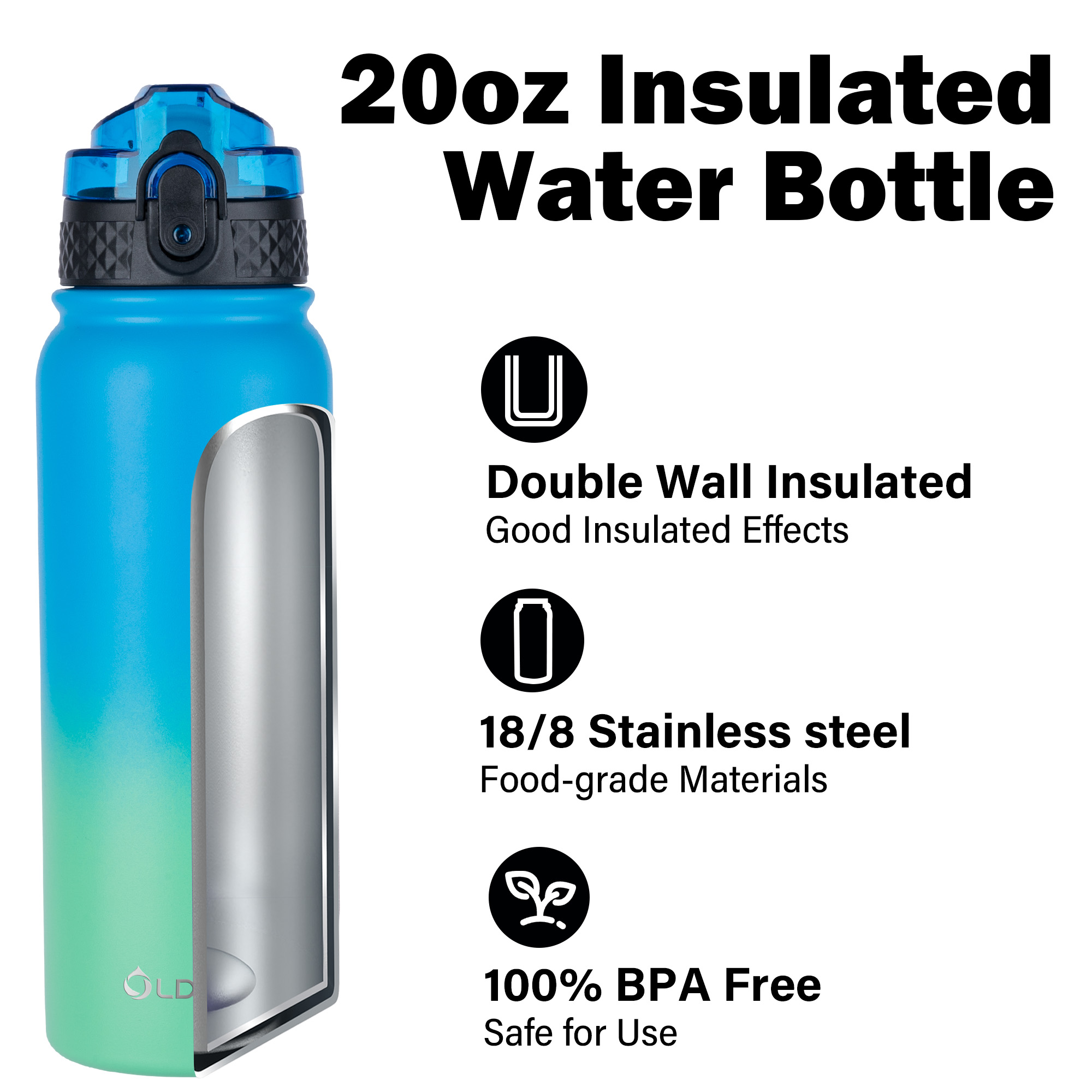 Oldley Triple Lid termoska rainforest 600 ml nerez