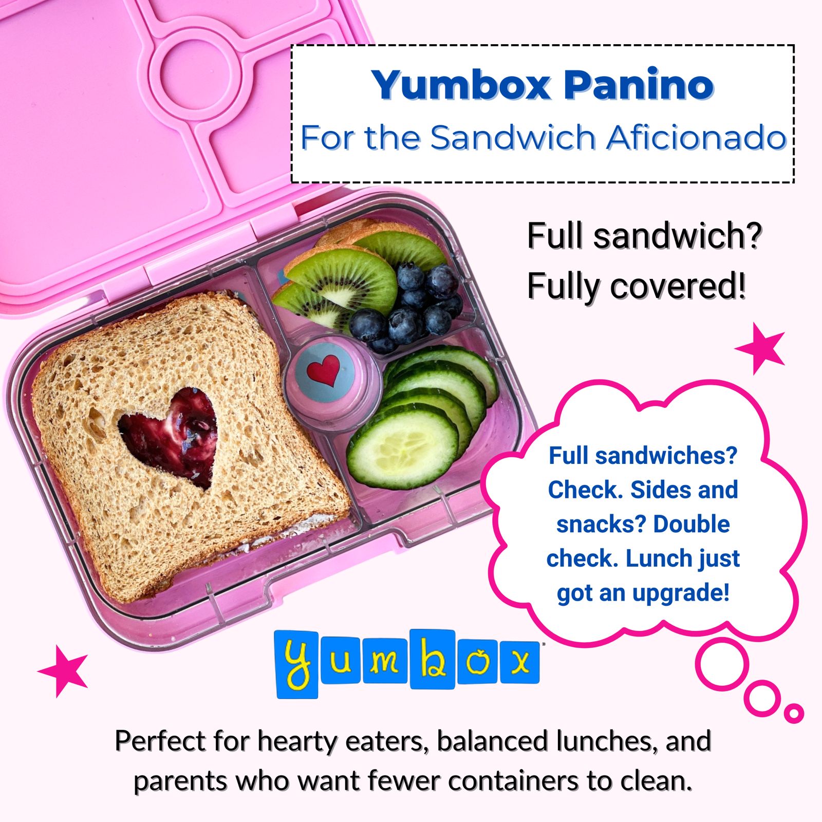 Yumbox Panino box na svačinu Power Pink se 4 přihrádkami