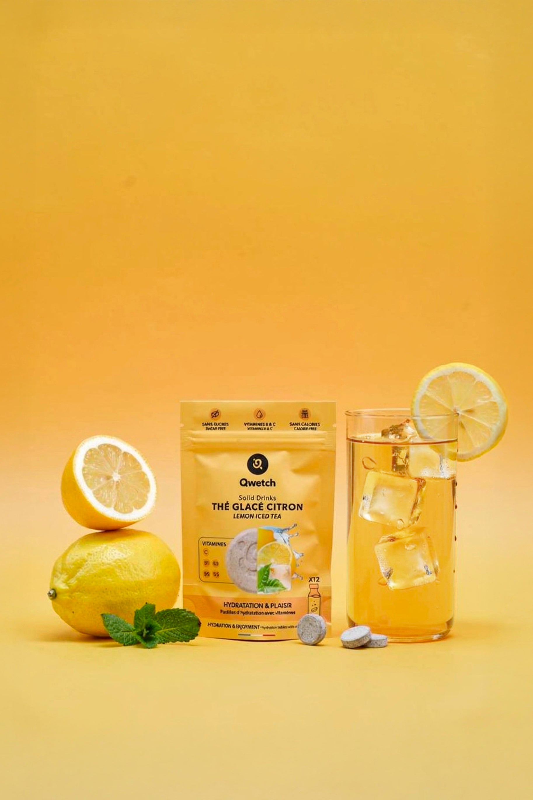 Qwetch Solid Drinks Ledový čaj Citron tablety do vody 3 ks bez cukru