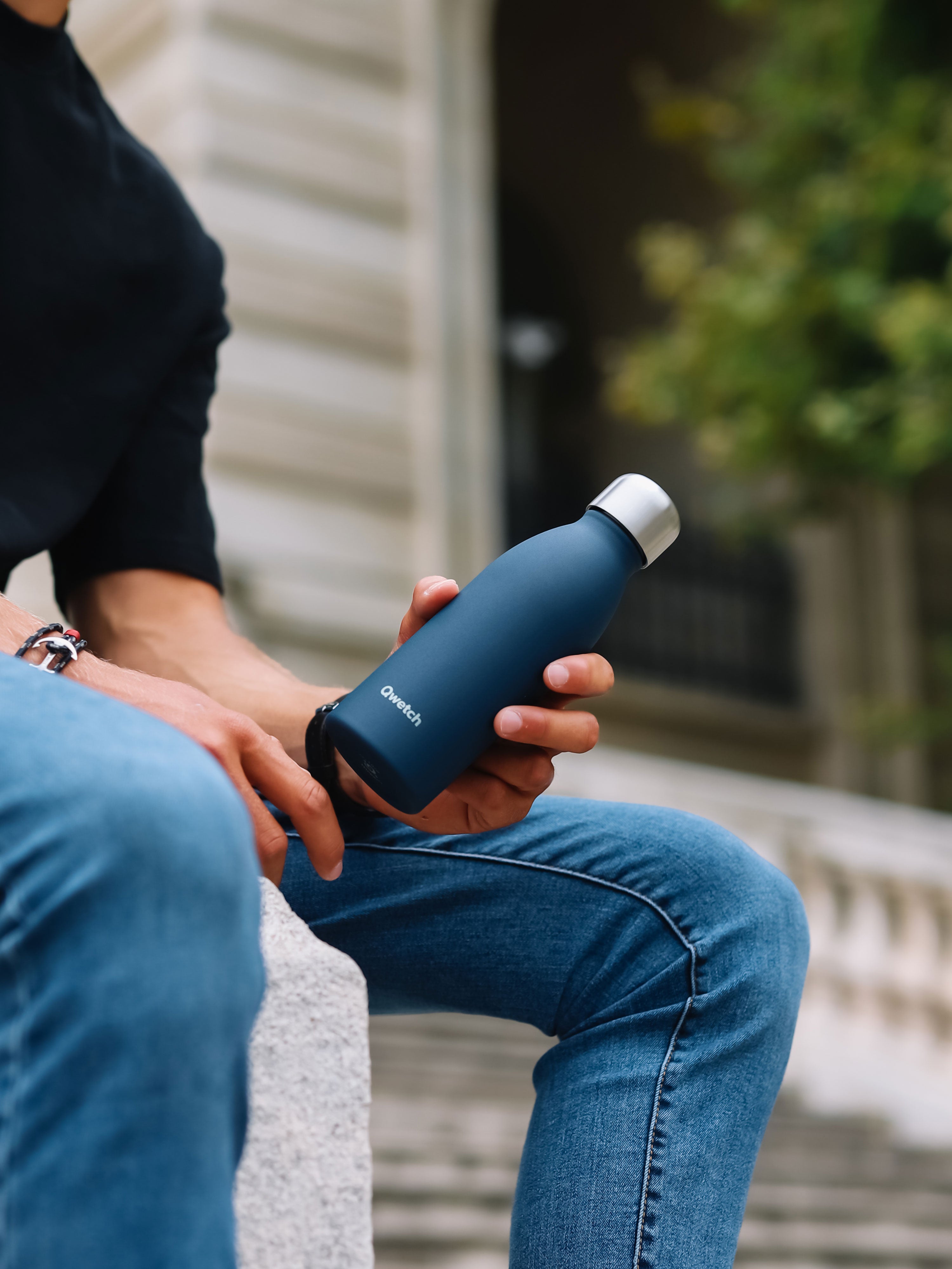 Qwetch One Granite Bleu láhev 500 ml jednostěnná