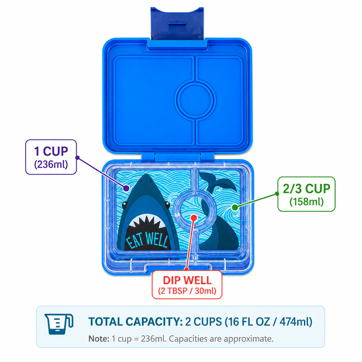 Yumbox Snack svačinový box Surf Blue Shark 3 přihrádky