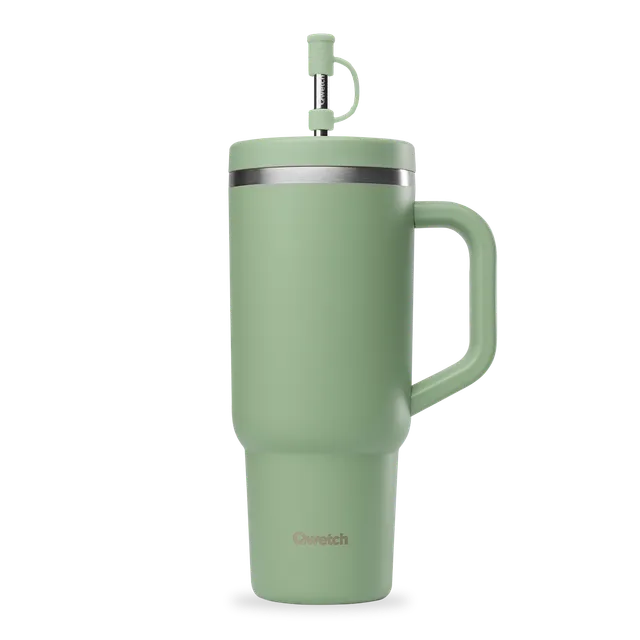 Qwetch Travel Cup termohrnek 900 ml mat zelená lipa s brčkem