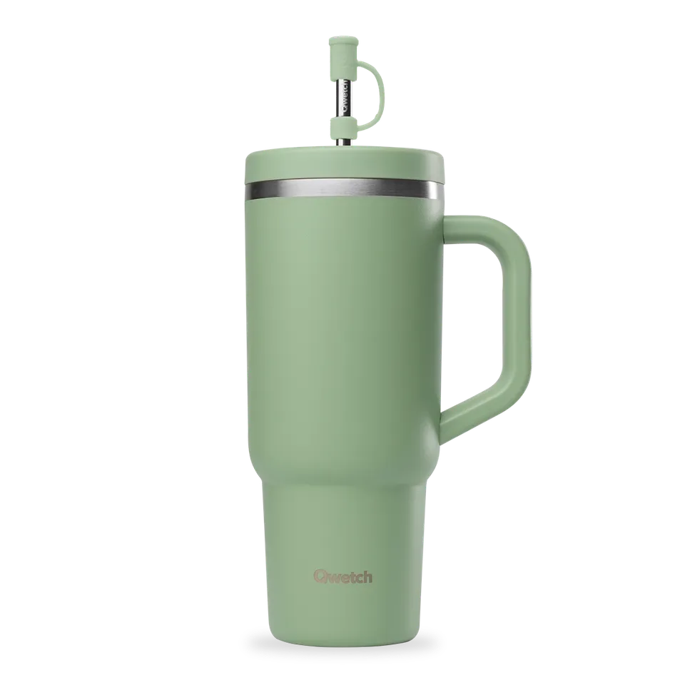 Qwetch Travel Cup termohrnek 900 ml mat zelená lipa s brčkem