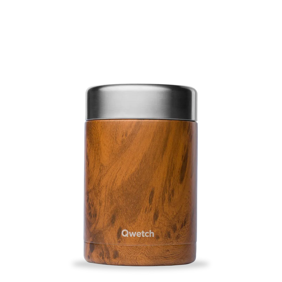 Qwetch Compact termo dóza Wood 600 ml nerez