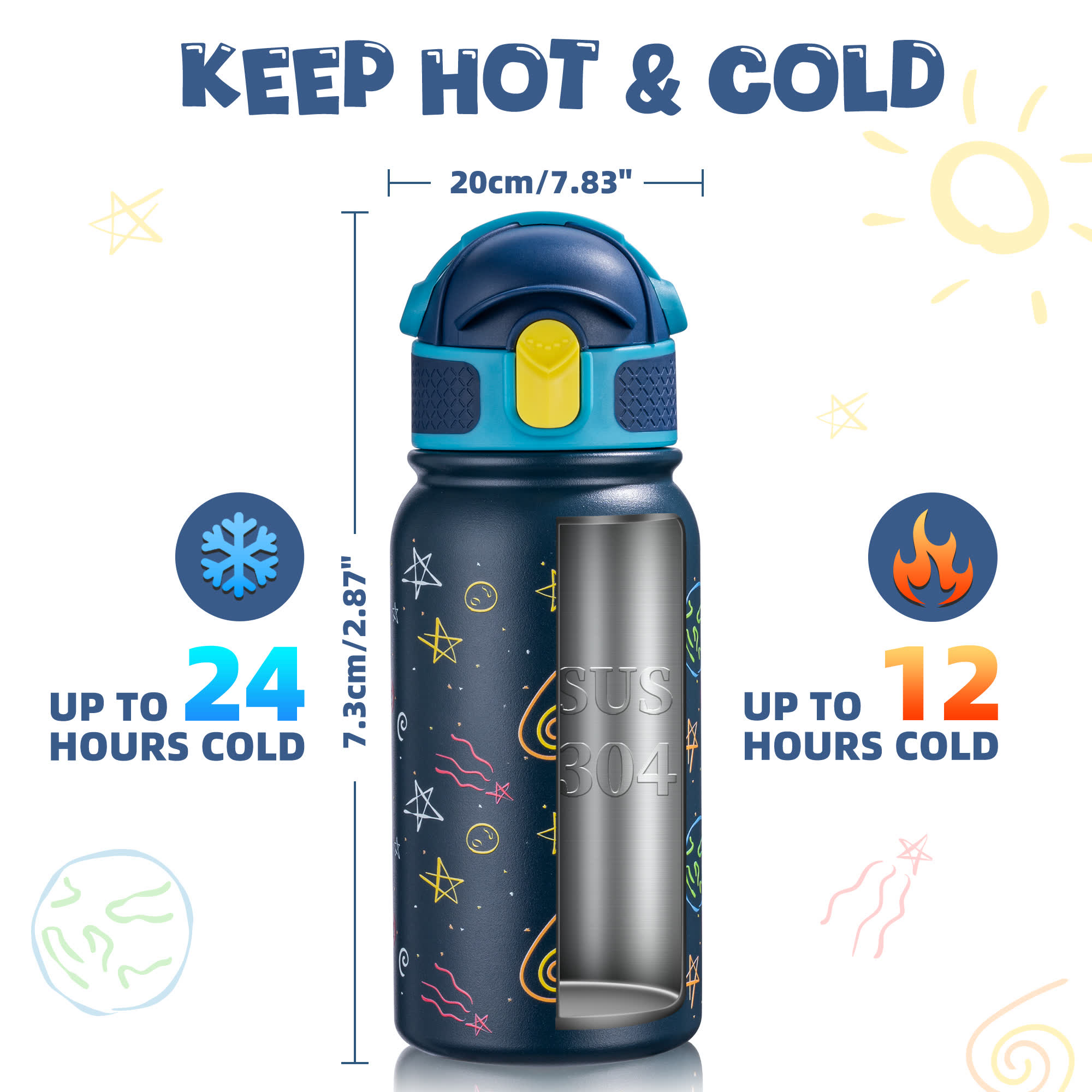 OLDLEY 12oz Kids Bottle termolahev Deep Blue Galaxy 350 ml