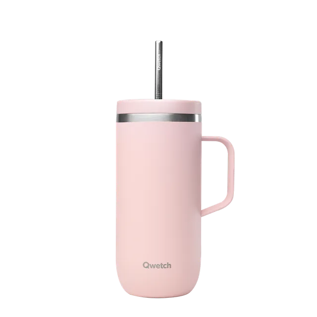 Qwetch Cold Cup termohrnek 600 ml růžový s brčkem a uchem