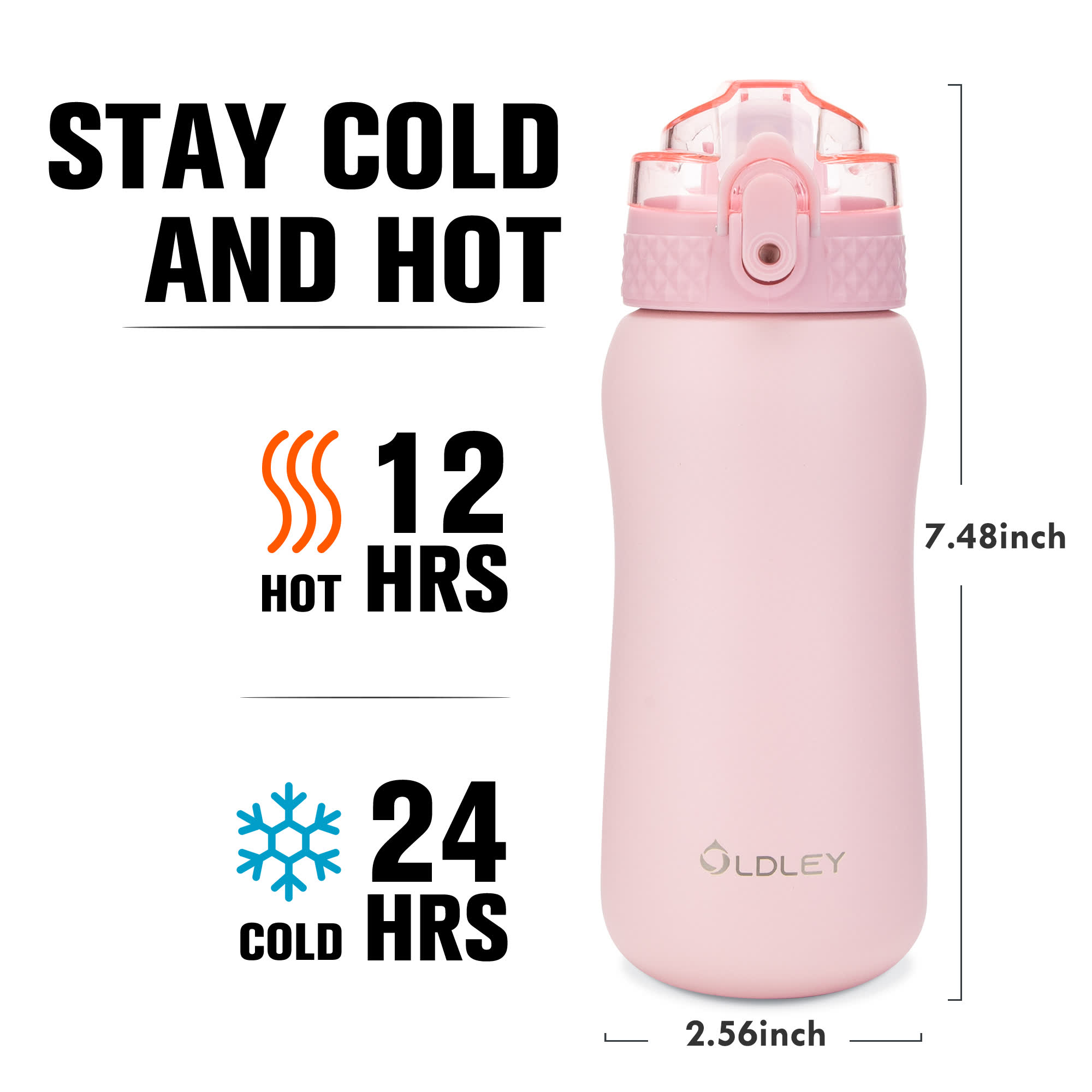 Oldley Kids 12oz dětská kovová láhev růžová 350 ml