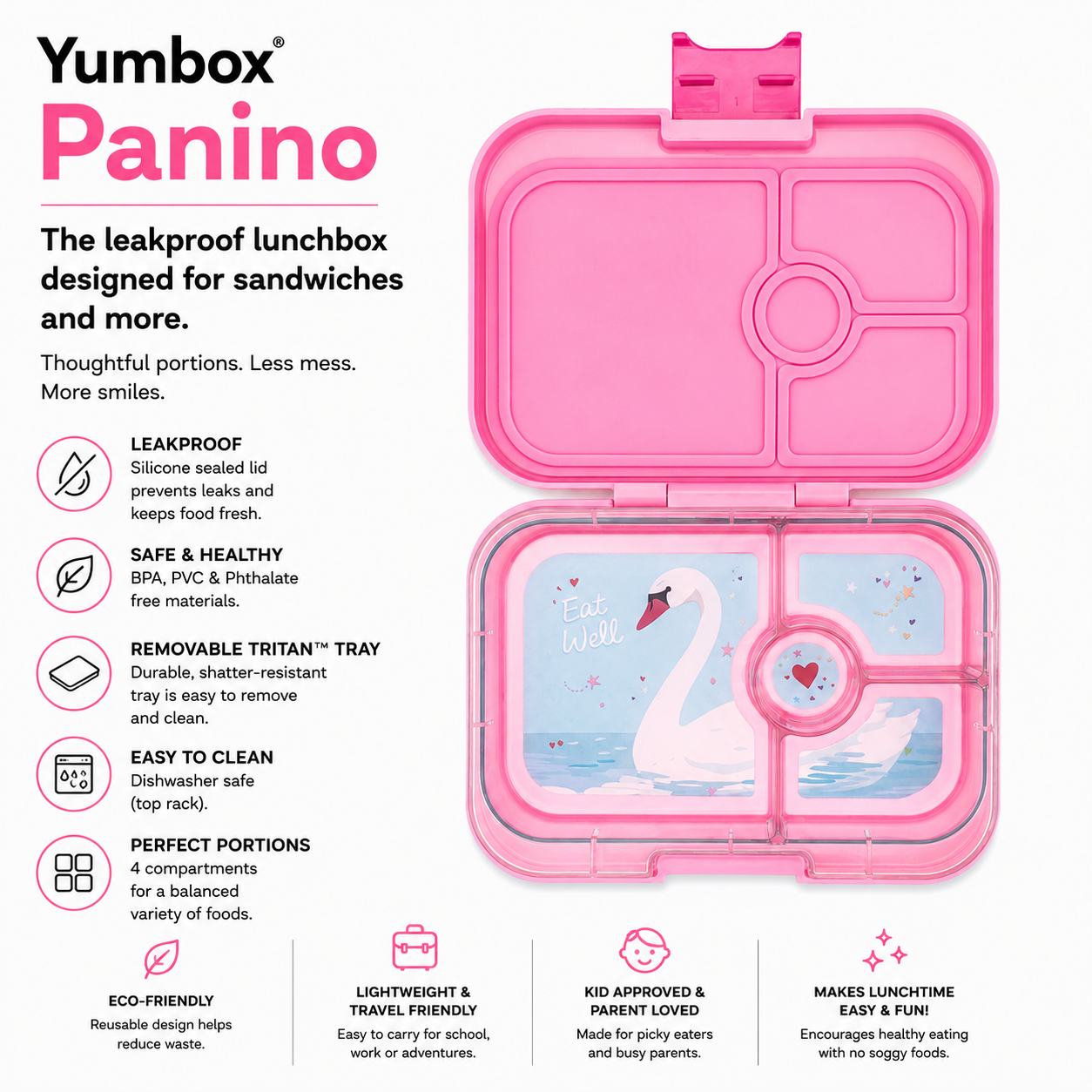 Yumbox Panino bento box Power Pink Swan 4 přihrádky