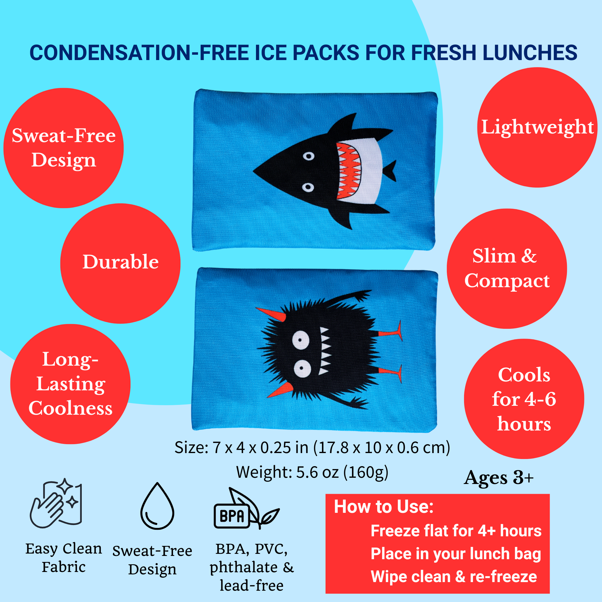 Yumbox No-Sweat chladicí vložky 2ks Monster Shark gelové