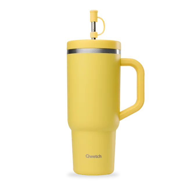 Qwetch Travel Cup termohrnek 900 ml pastel citron s brčkem