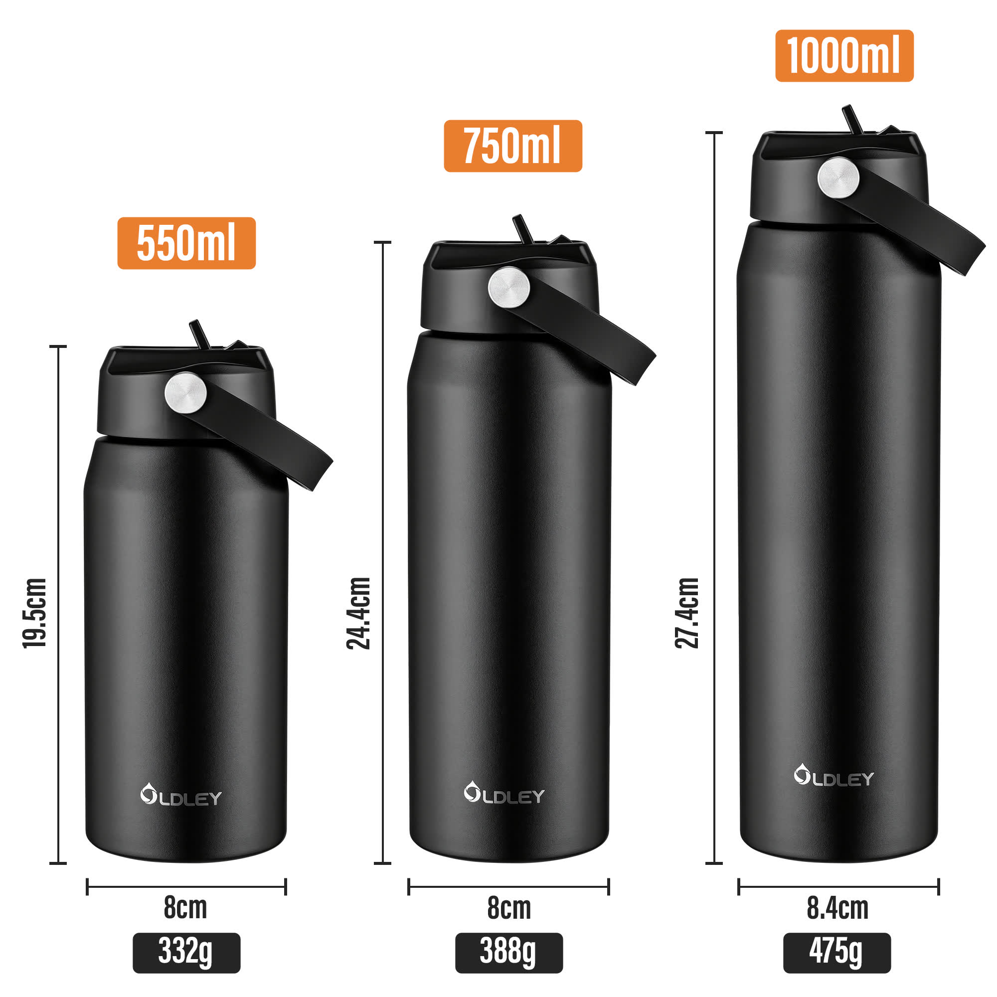 OLDLEY Thermos 550ml cestovní láhev černá nerez