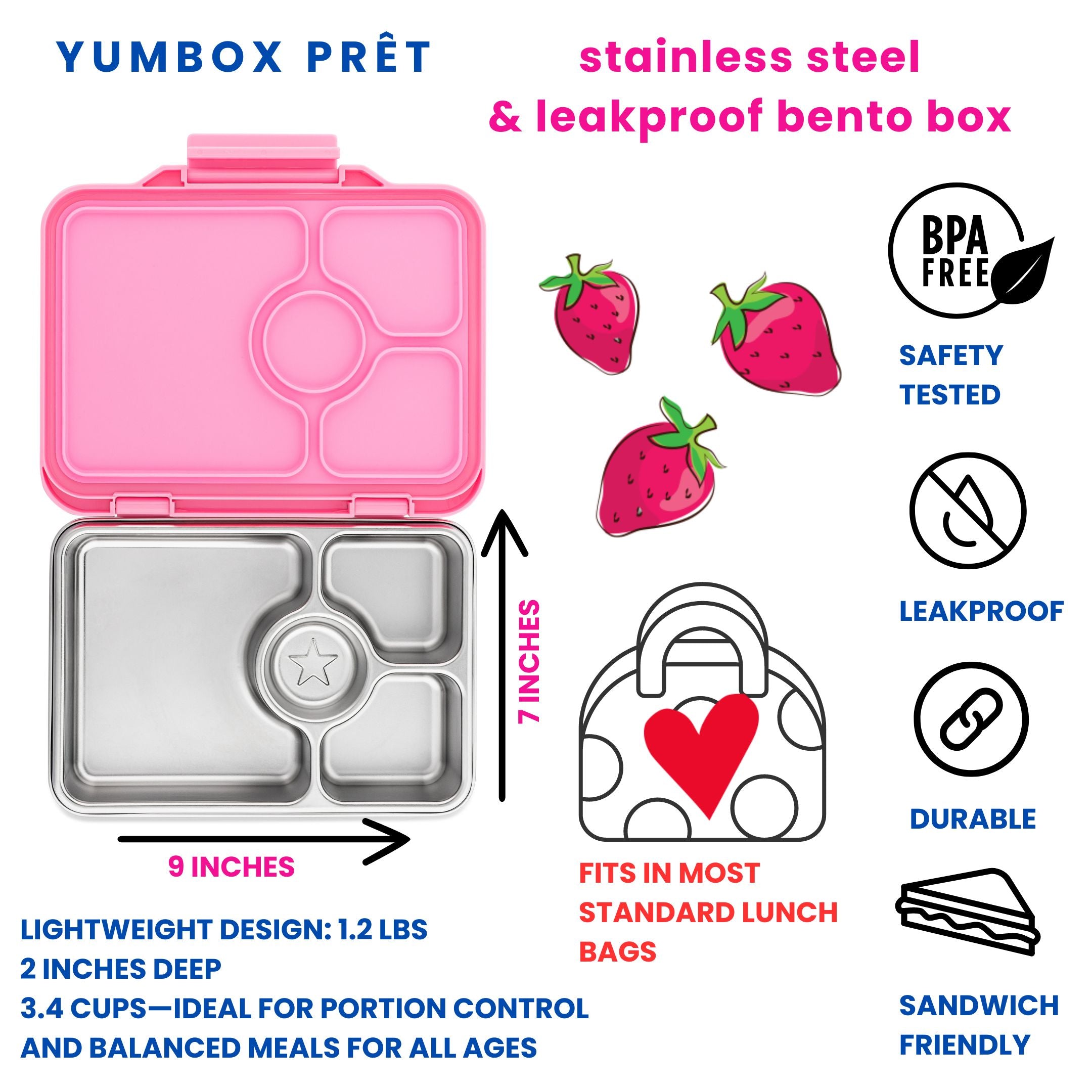 Yumbox Prêt nerezový bento box Versailles Pink 4 přihrádky