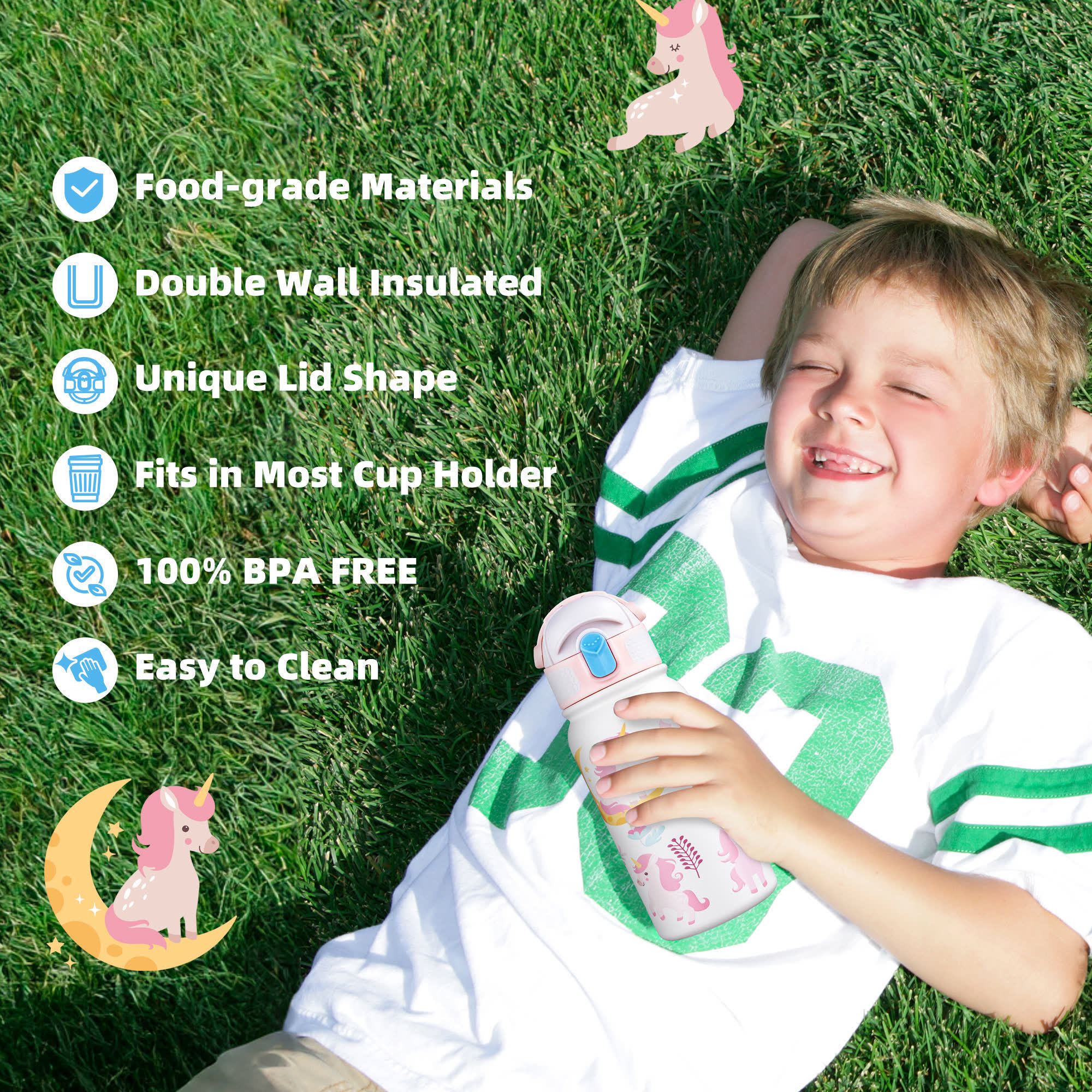 OLDLEY Kids 12oz dětská termoska Unicorn bílá 350 ml