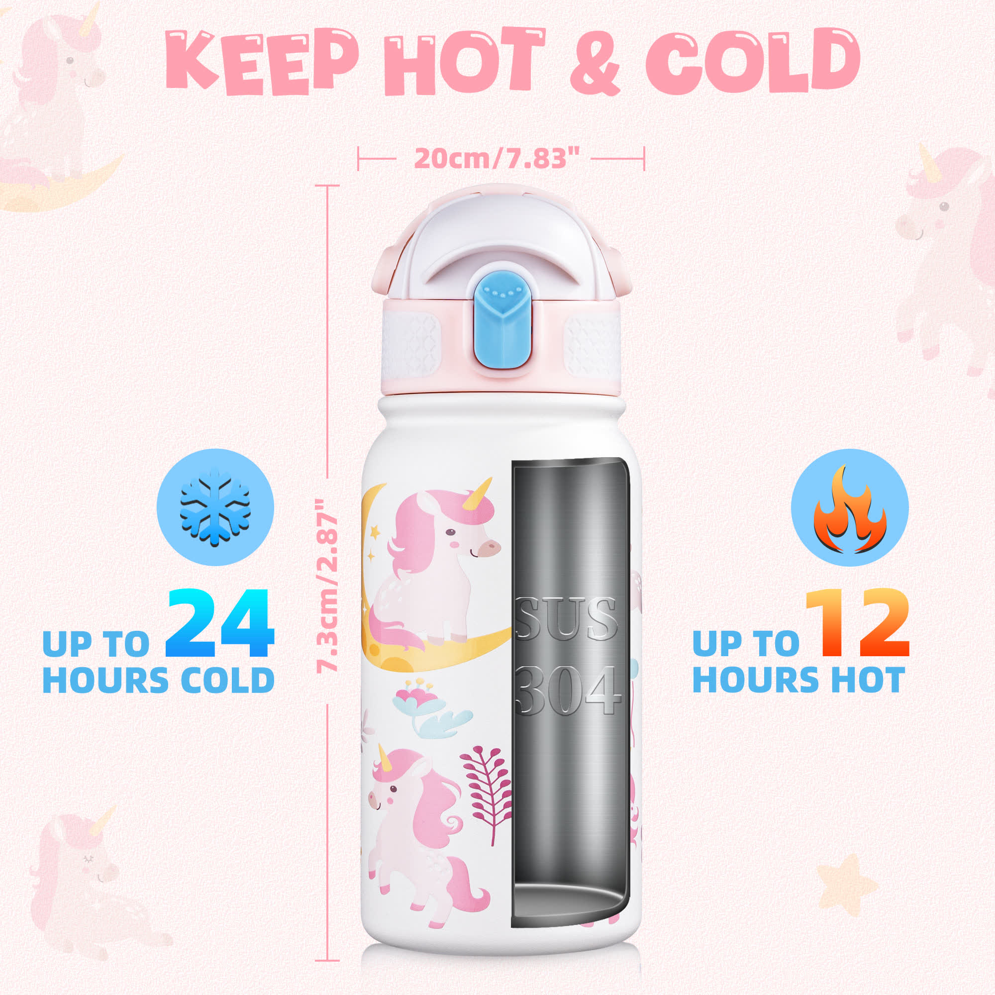 OLDLEY Kids 12oz dětská termoska Unicorn bílá 350 ml