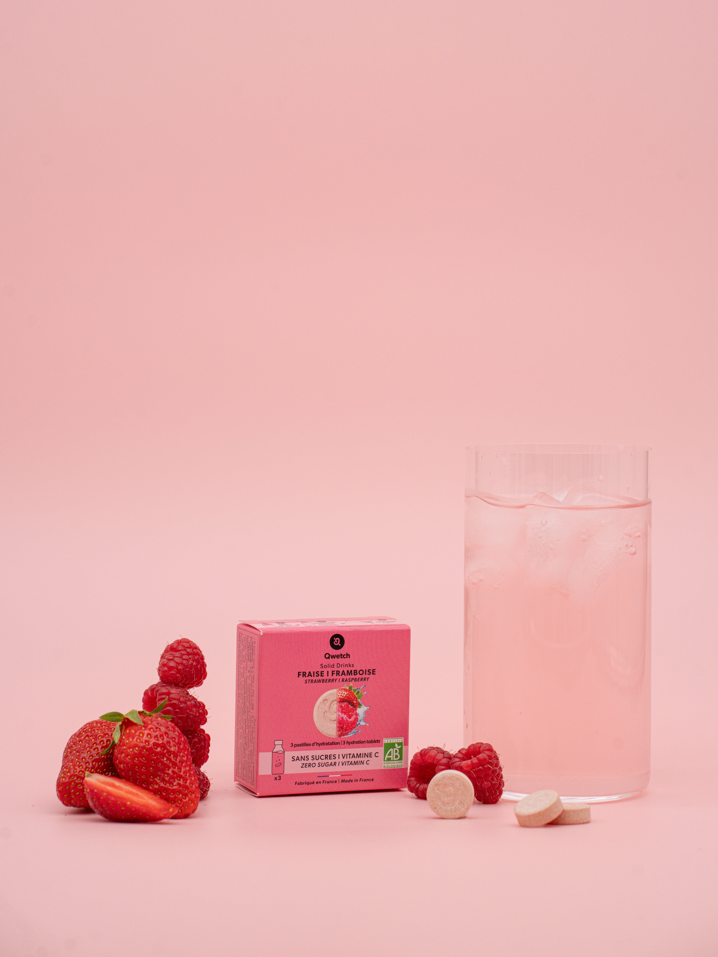 Qwetch Solid Drinks Bio Jahoda Malina tablety do vody 3 ks