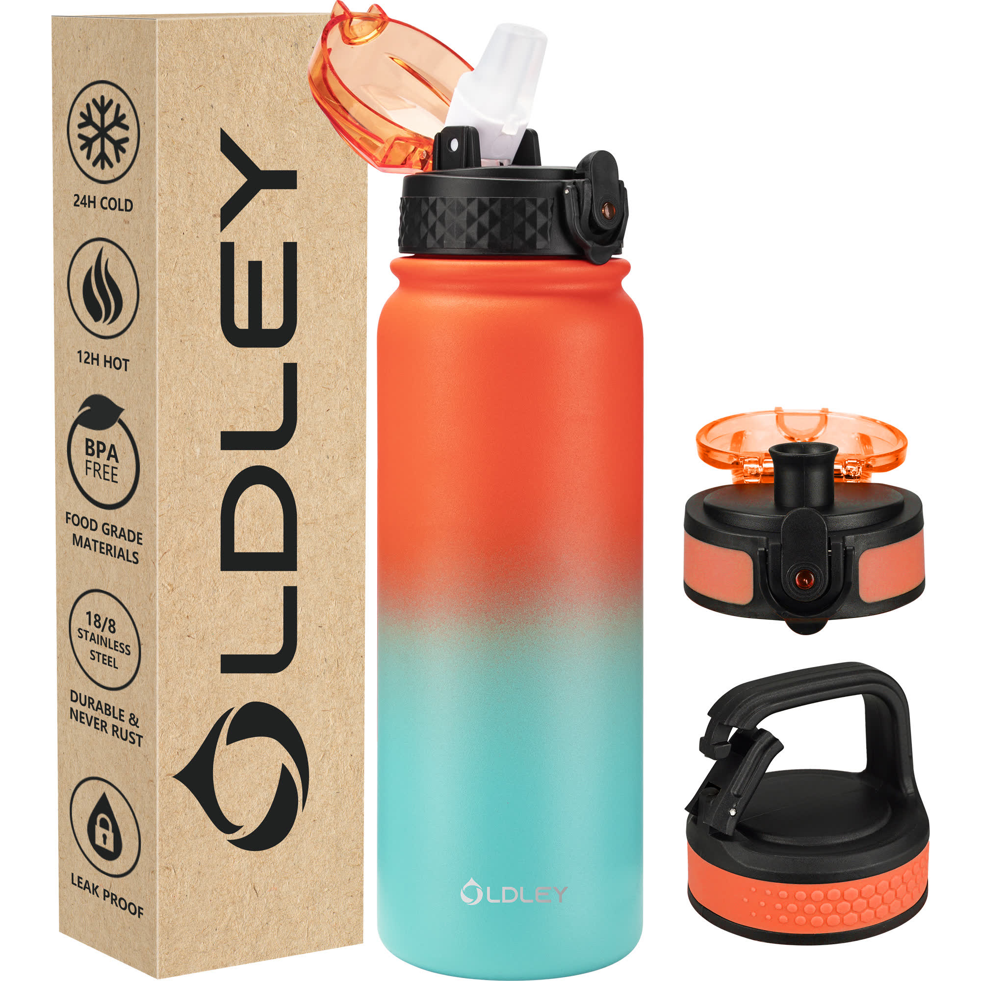 OLDLEY Triple Lid termoska 20oz oranžovo-zelená 591 ml