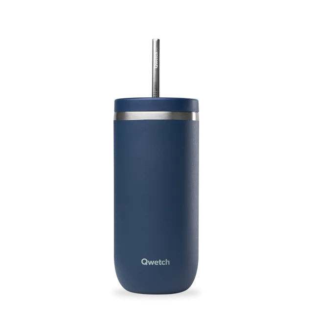 Qwetch Cold Cup termohrnek 470 ml matt bleu nuit s brčkem