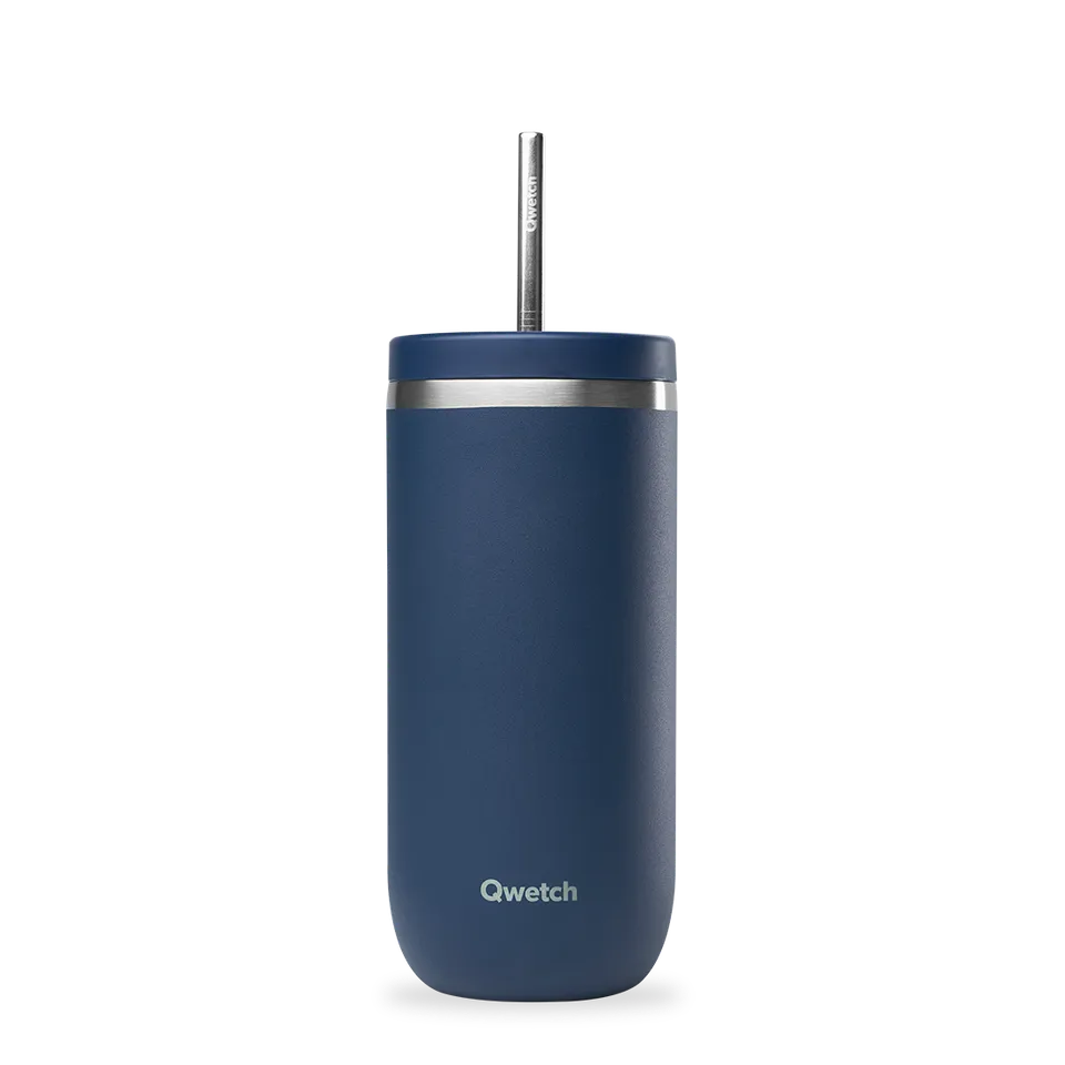 Qwetch Cold Cup termohrnek 470 ml matt bleu nuit s brčkem