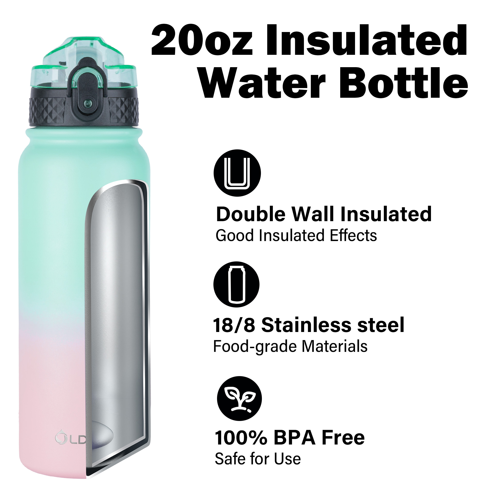 OLDLEY 20oz termoláhev Green Pink 600ml nerez