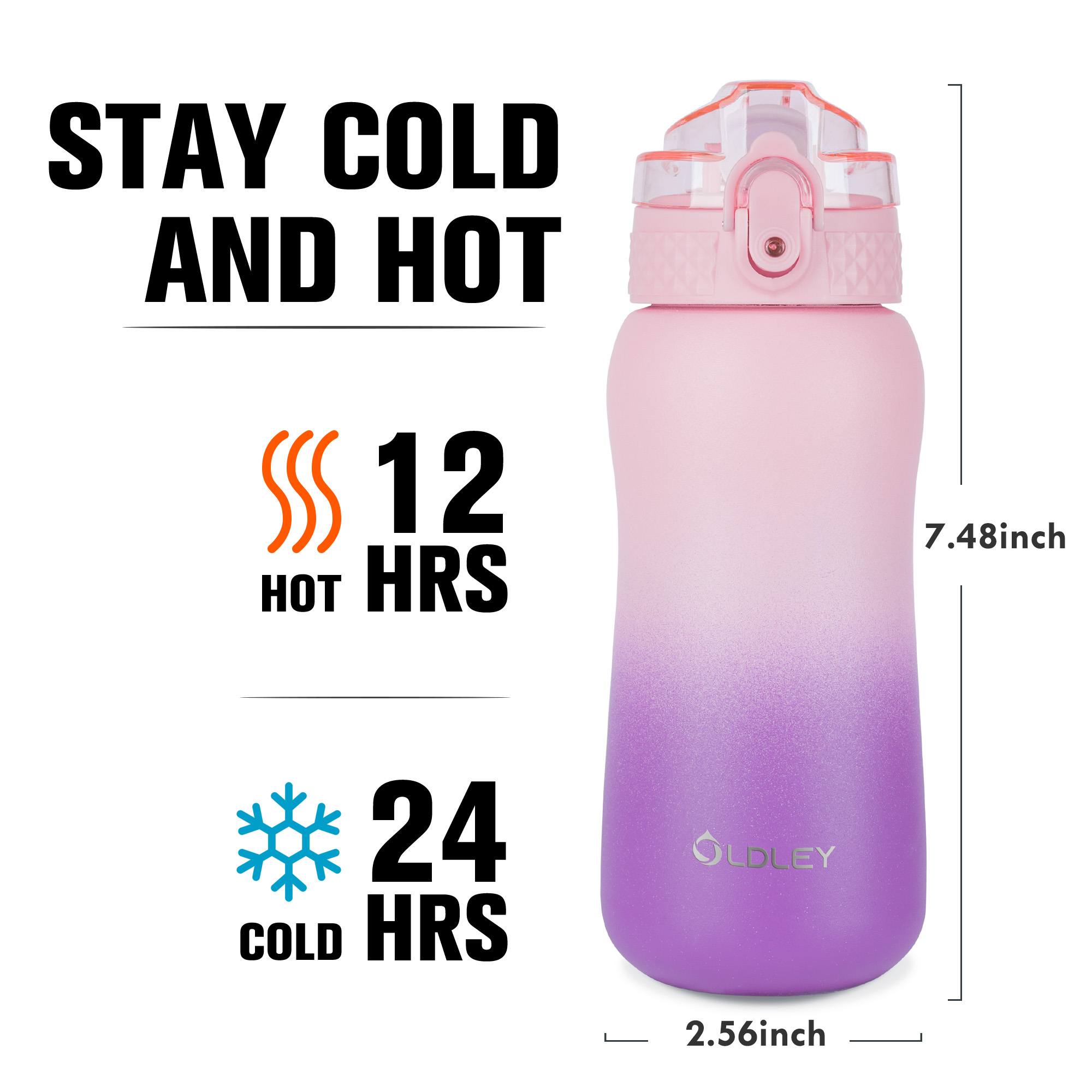 OLDLEY Compact 12oz láhev s brčkem růžovo-fialová 350 ml