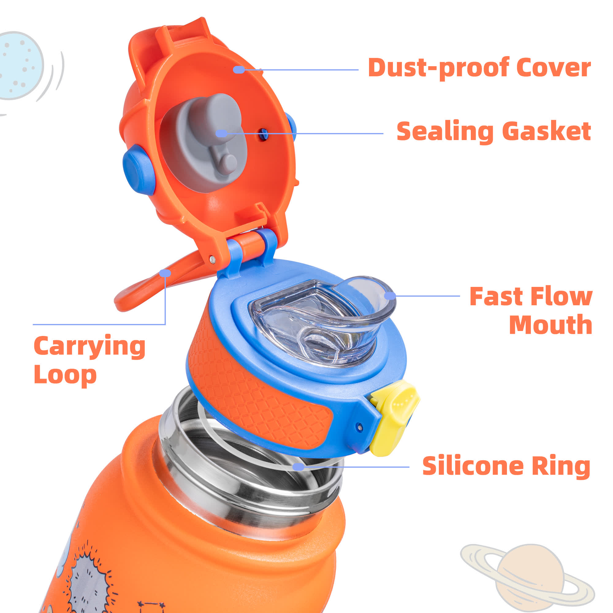 OLDLEY 12oz Kids Bottle termolahev Orange Space 350 ml nerez