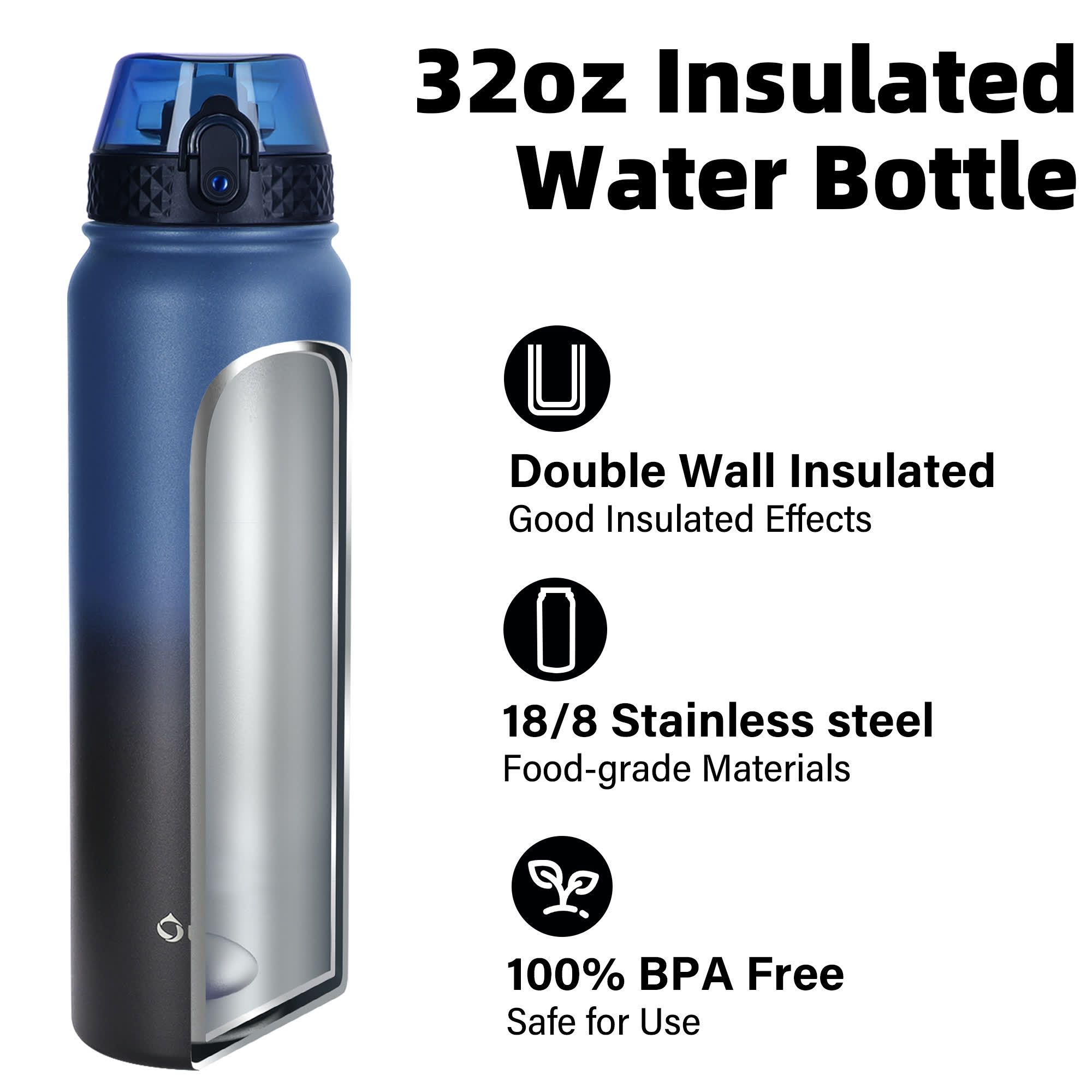 Oldley 32oz termoláhev 1000 ml modro-černá nerez
