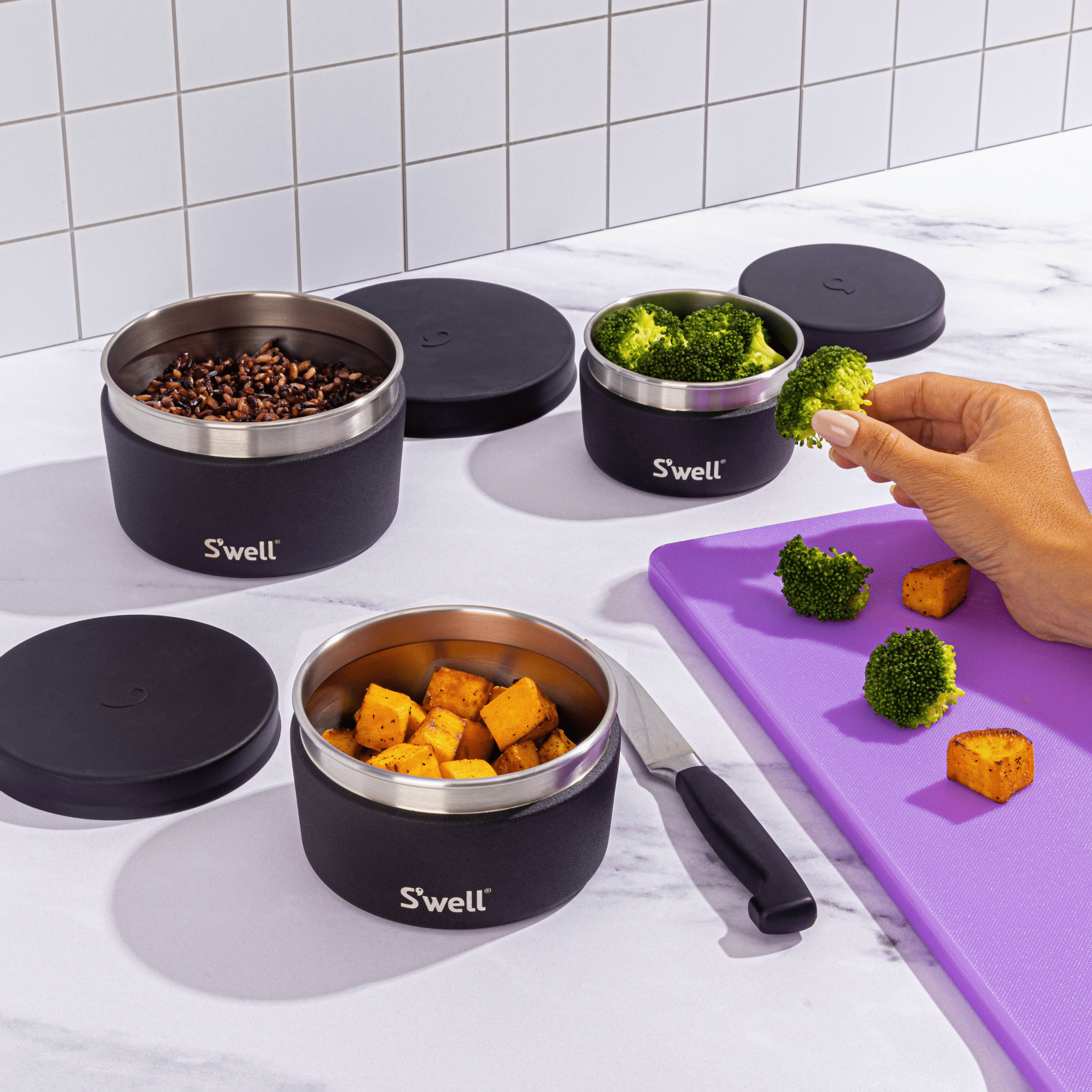 S'well Food Canister Set dózy 3 ks Onyx s víčkem