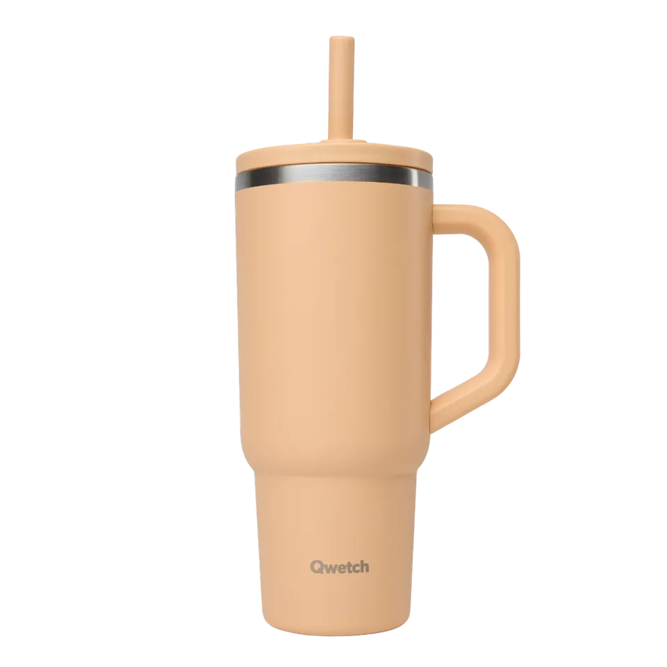 Qwetch Pastel Abricot termohrnek 900 ml s brčkem