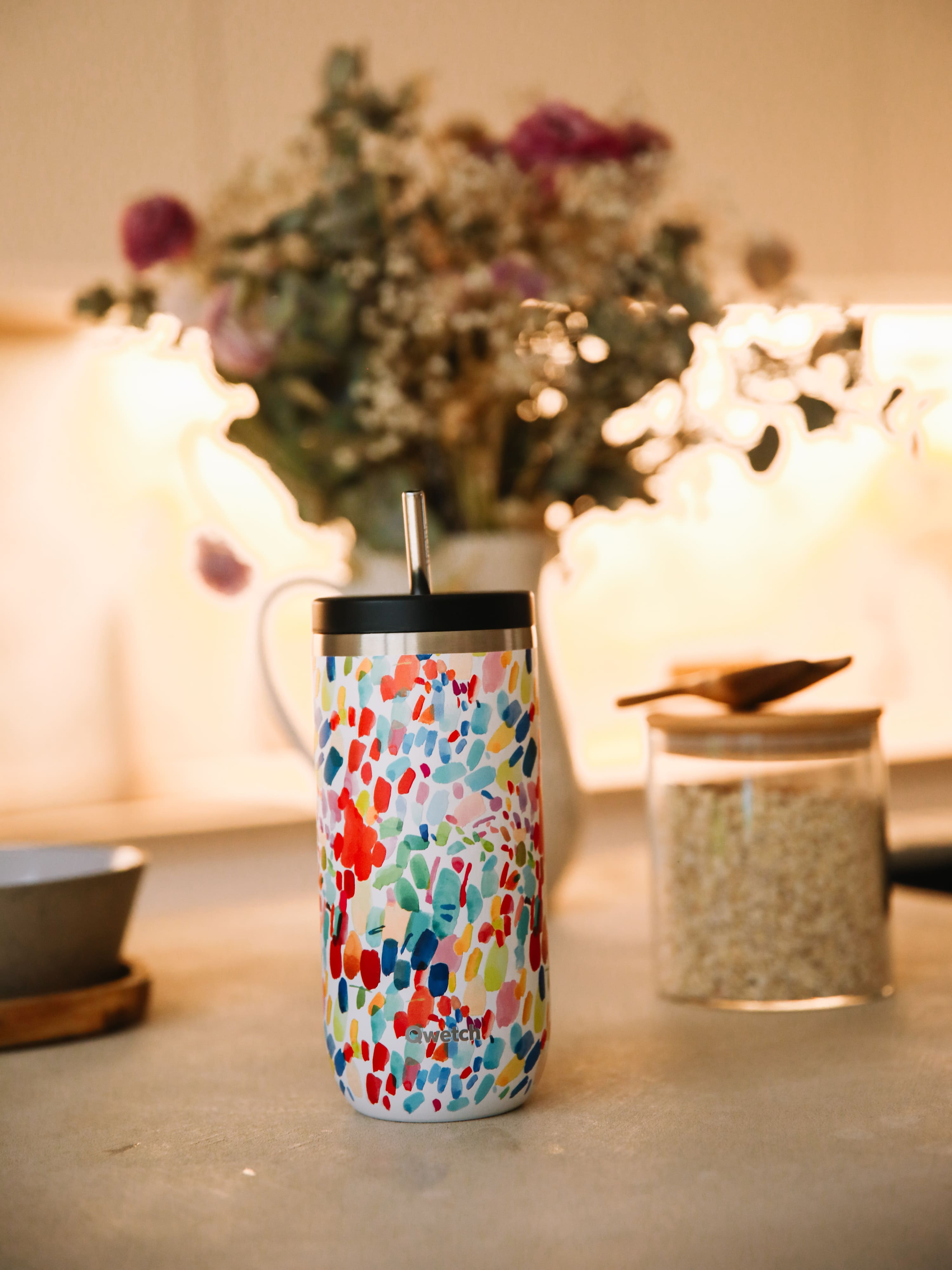 Qwetch Cold Cup termohrnek 470 ml arty vzor s brčkem