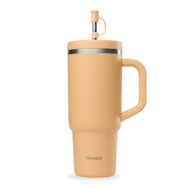 Qwetch Travel Cup termohrnek 900 ml pastel meruňka s brčkem