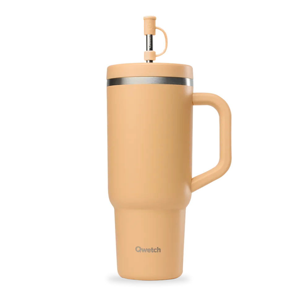 Qwetch Travel Cup termohrnek 900 ml pastel meruňka s brčkem