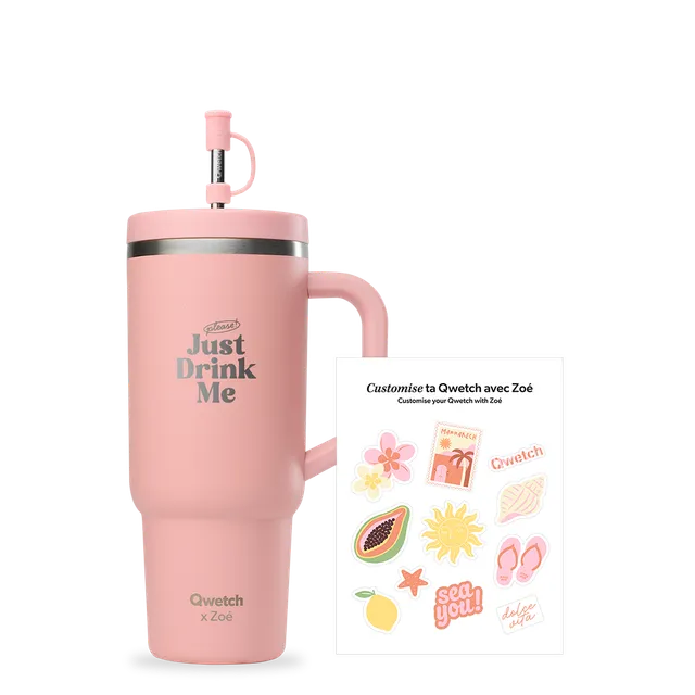 Qwetch Juste Zoé Travel Cup termohrnek pastel rose se samolepkami