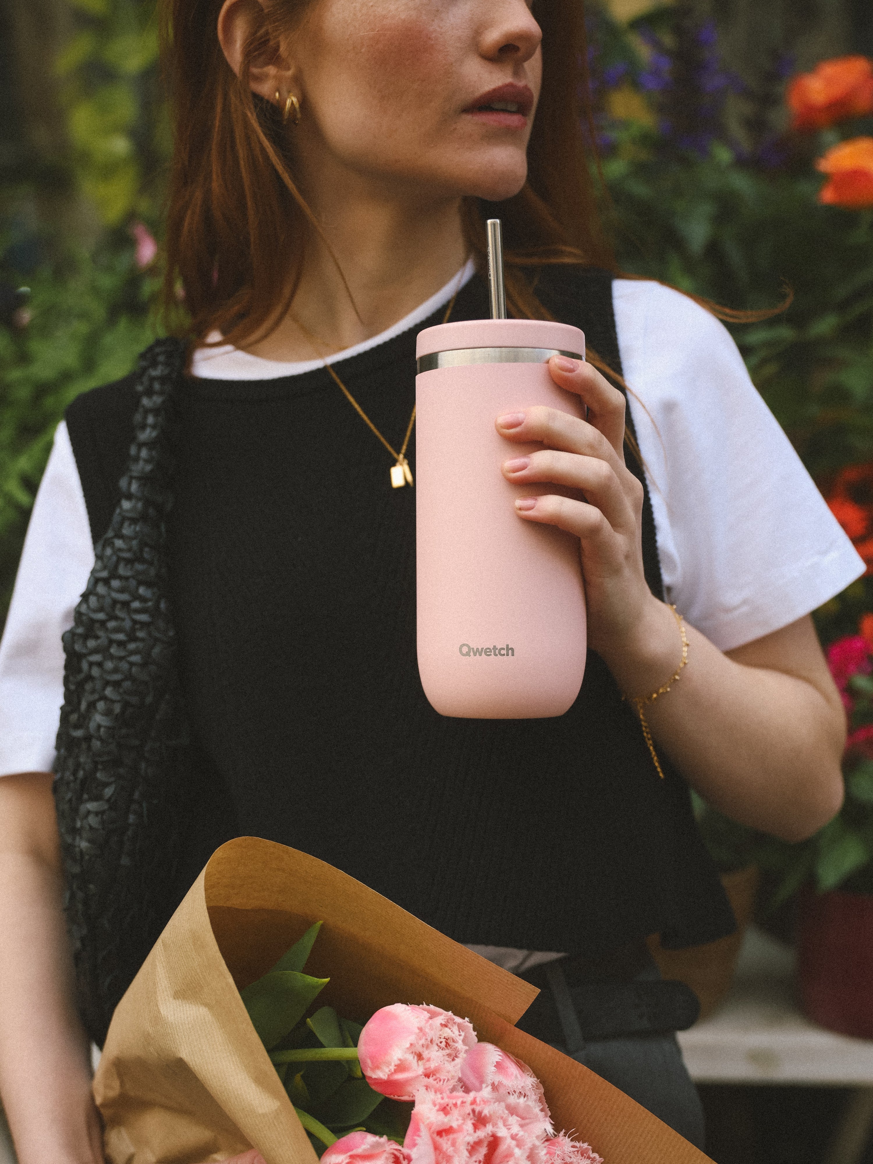 Qwetch Cold Cup termohrnek 600 ml růžový Pastel s brčkem