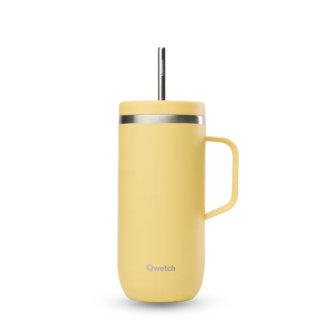 Qwetch Cold Cup termohrnek 600 ml pastel citron s brčkem