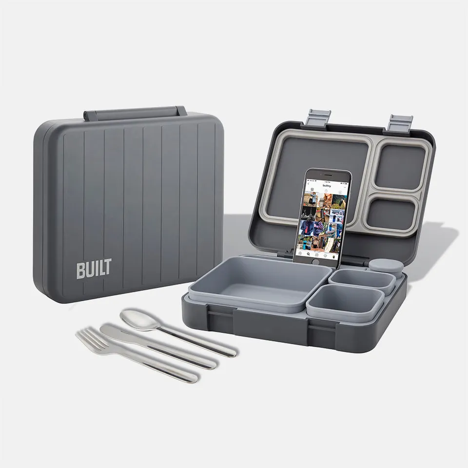 BUILT Lunch Box box na jídlo šedý s příbory a dózami