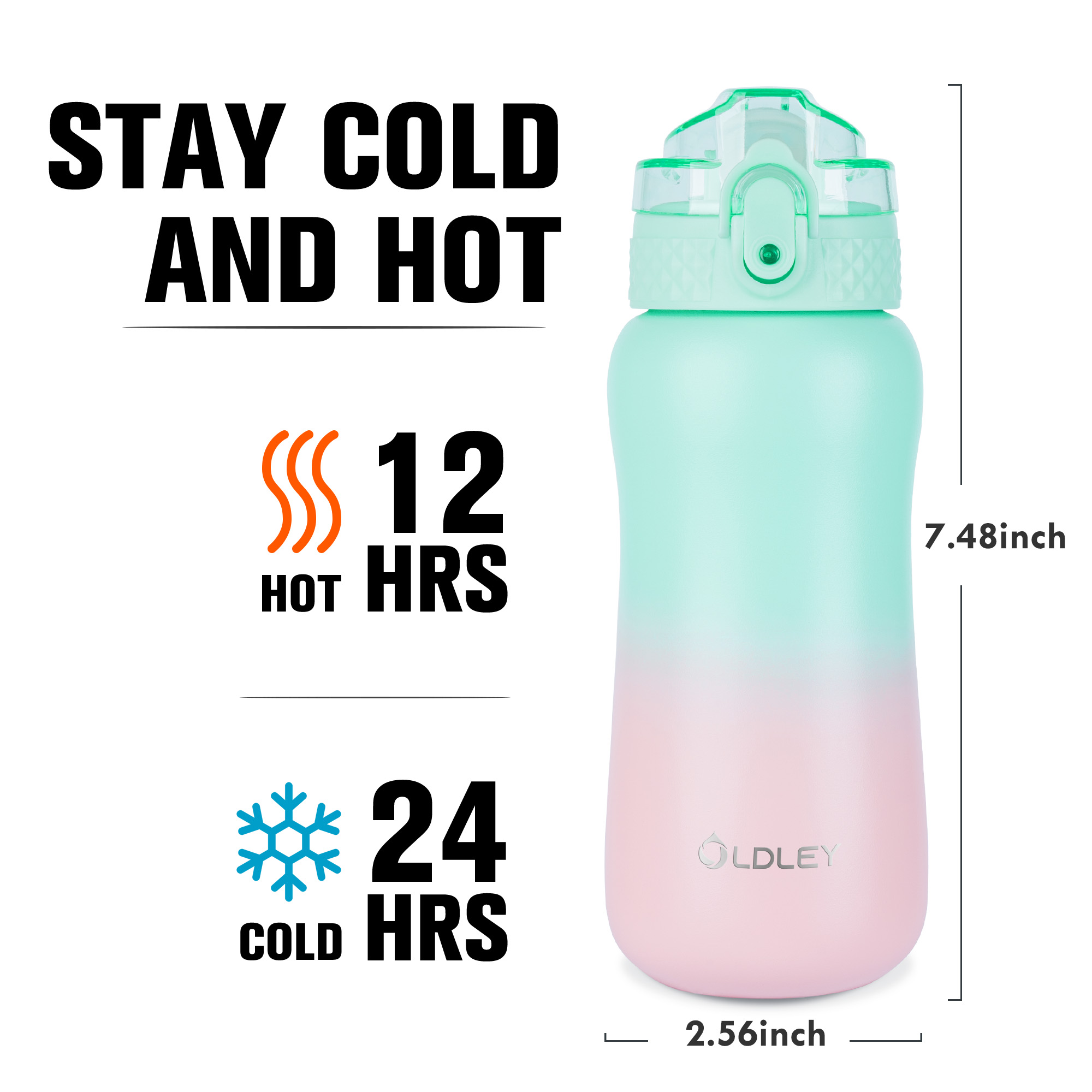OLDLEY Kids 12oz dětská termoláhev zeleno-růžová 350 ml nerez