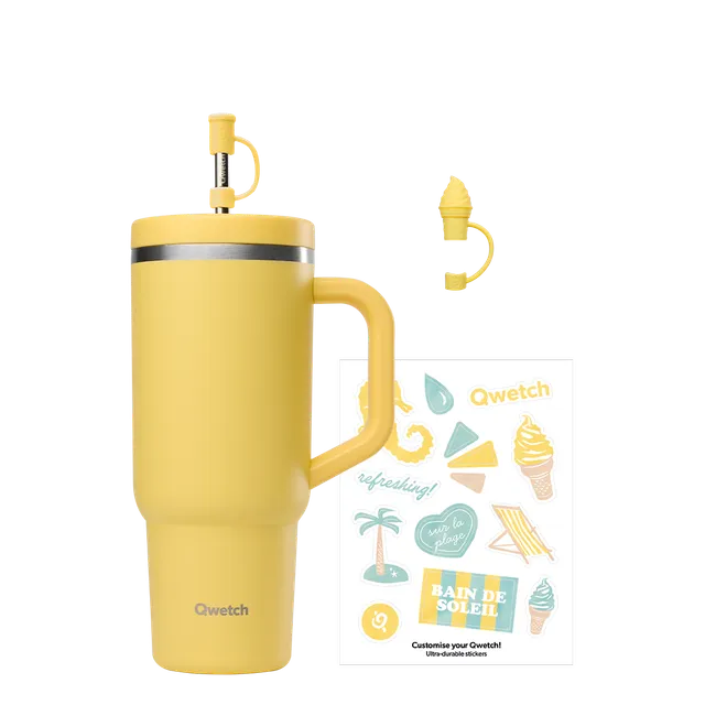 Qwetch Travel Cup Citron termohrnek 900 ml sada s brčkem