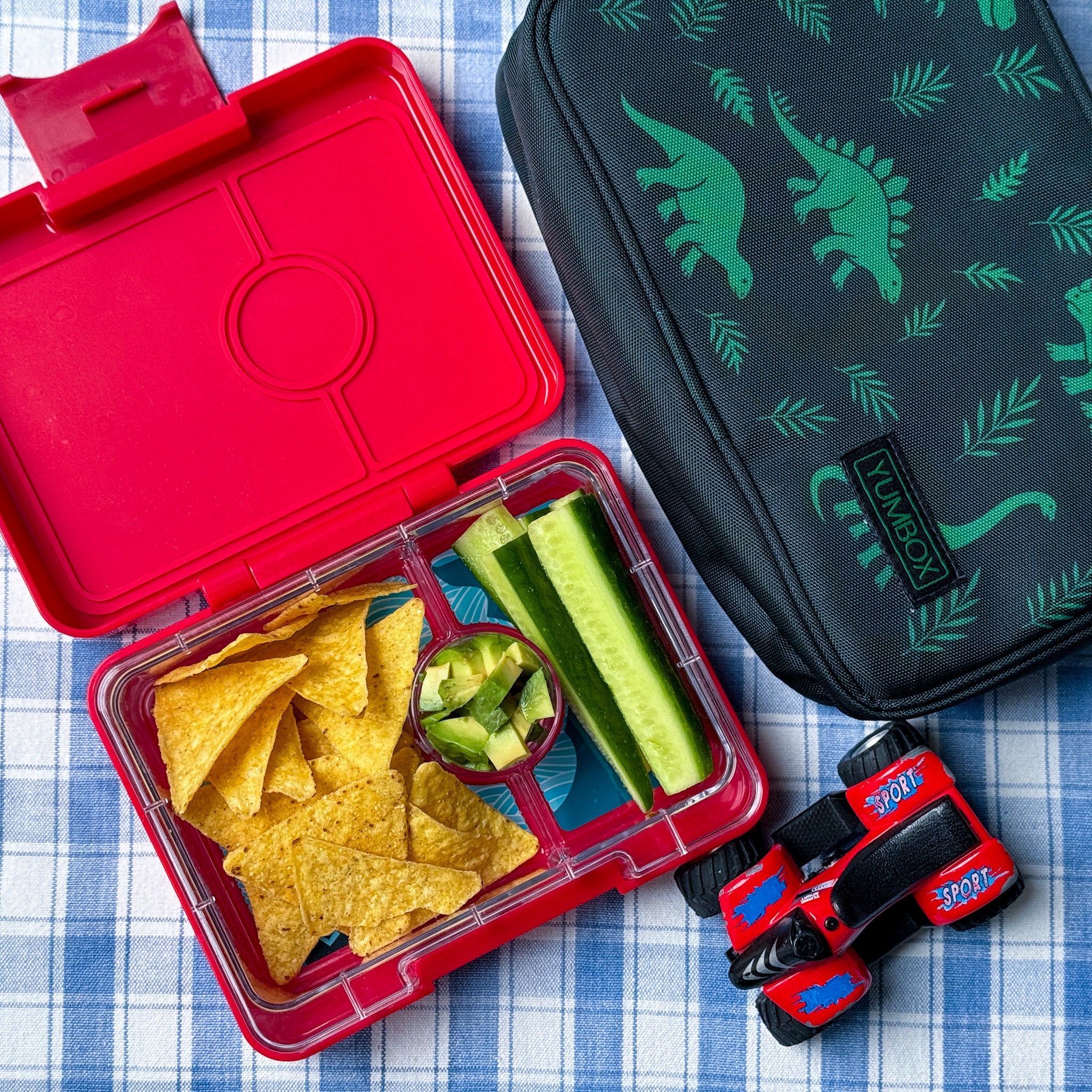 Yumbox Snack svačinový box Wow Red Shark 3 přihrádky
