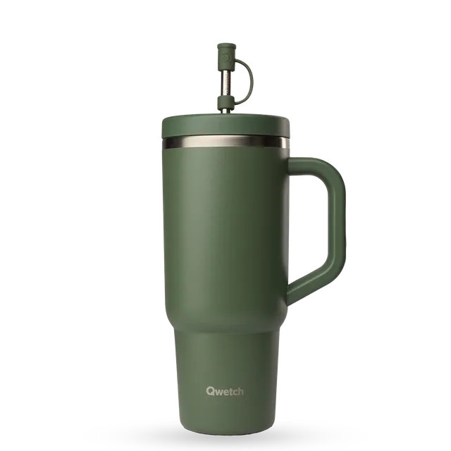 Qwetch Travel Cup termohrnek 900 ml mat kaki s brčkem