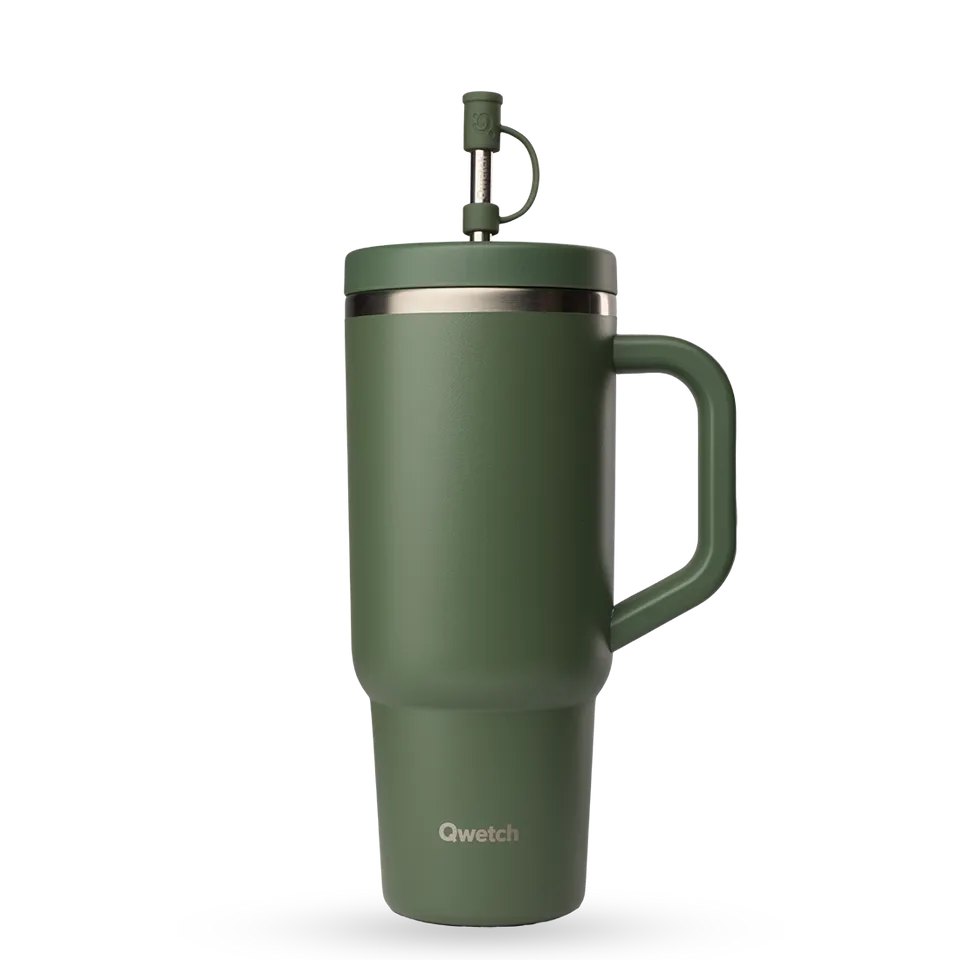 Qwetch Travel Cup termohrnek 900 ml mat kaki s brčkem