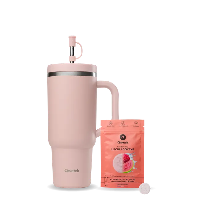 Qwetch Solid Drinks cestovní kelímek liči guava růžový