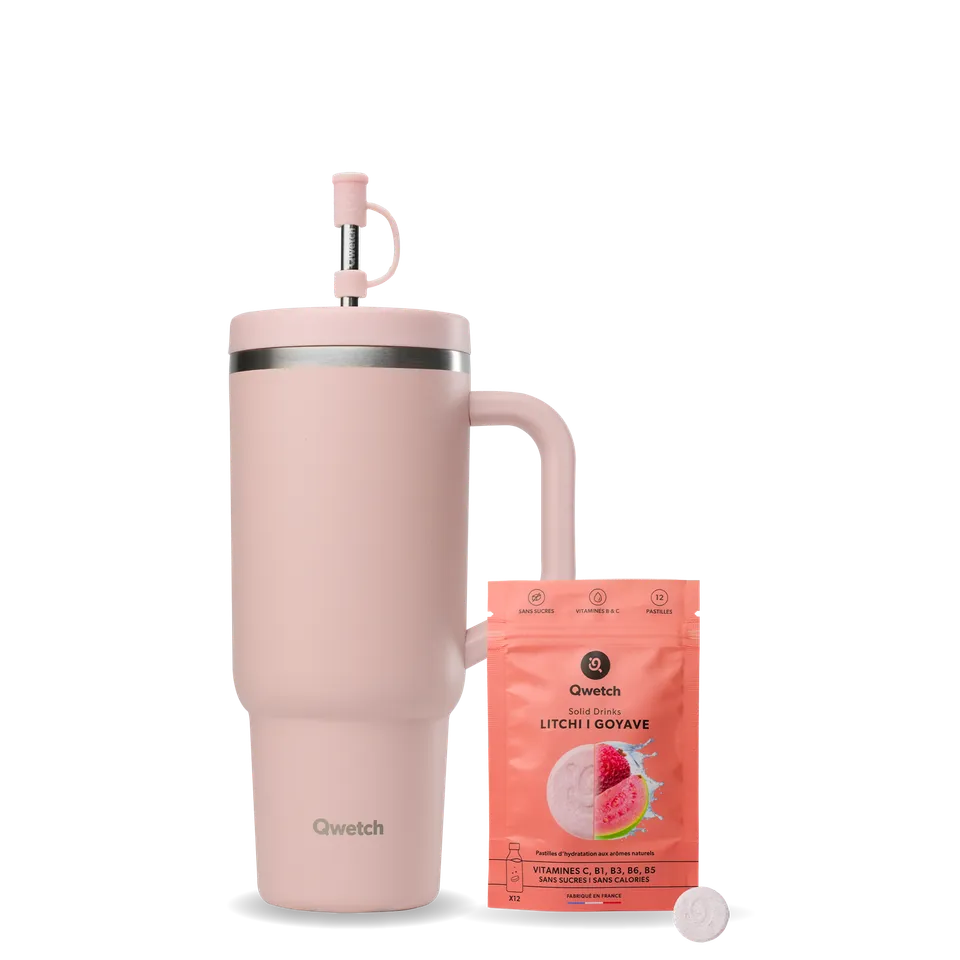 Qwetch Solid Drinks cestovní kelímek liči guava růžový