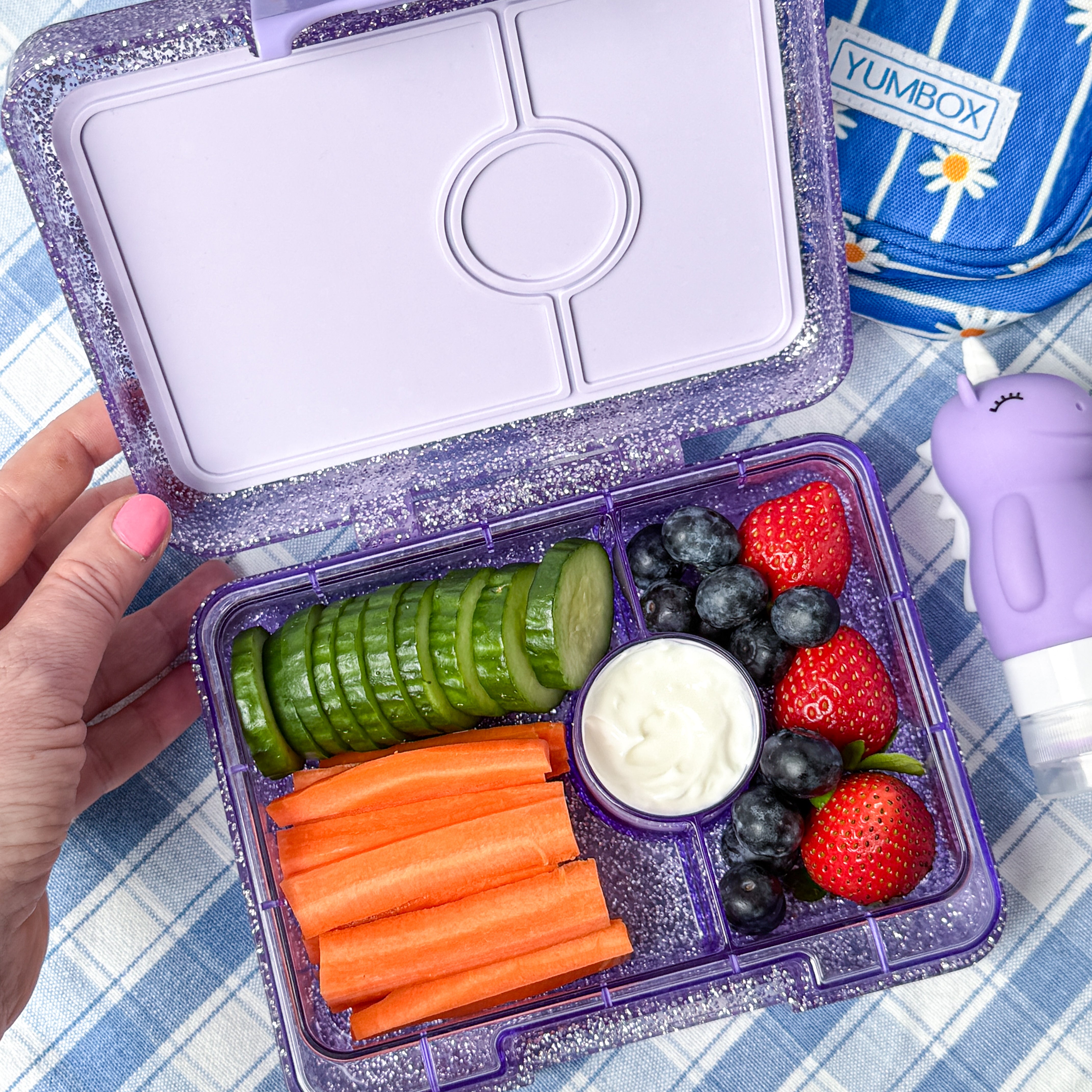 Yumbox Snack Glitter svačinový box s taškou fialová