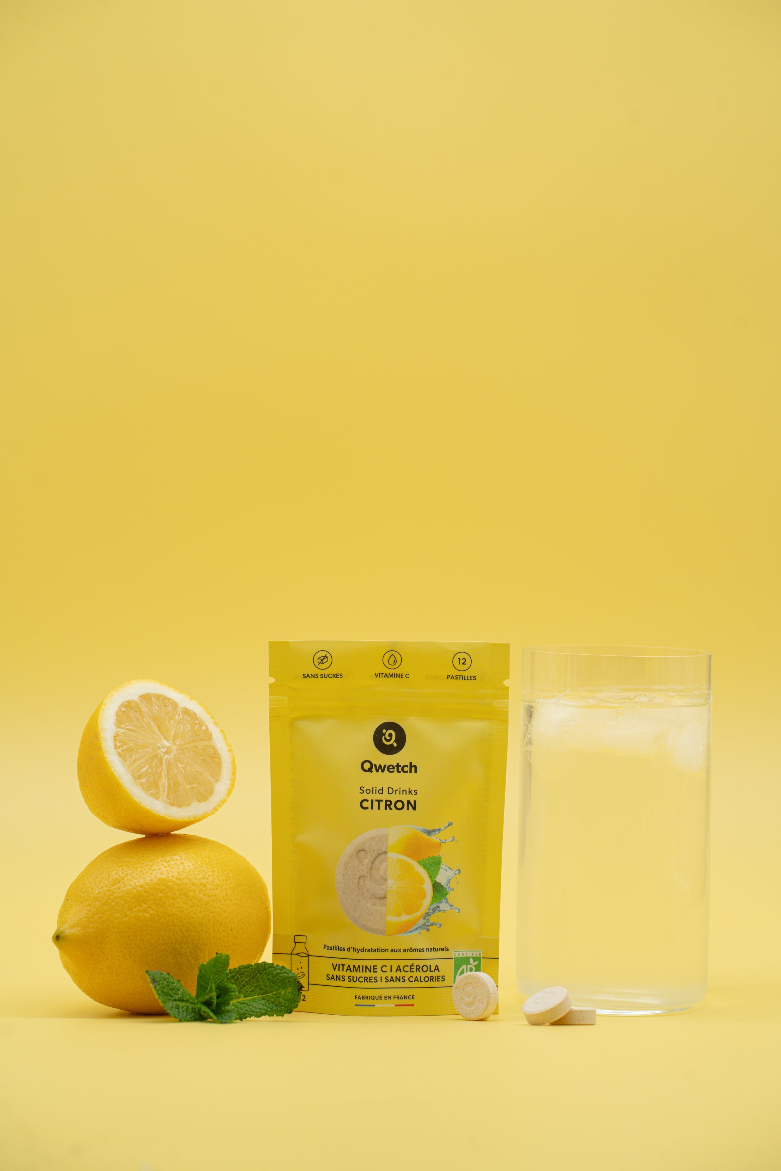 Qwetch Solid Drinks Bio Citron pastilky do vody 12 ks bez cukru
