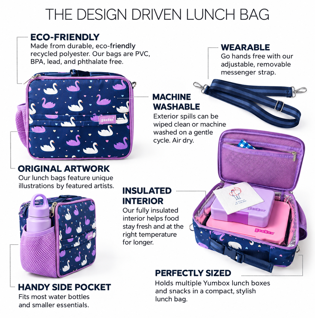 Yumbox Insulated Large Lunch Bag 3-Way Carry termo taška Swan
