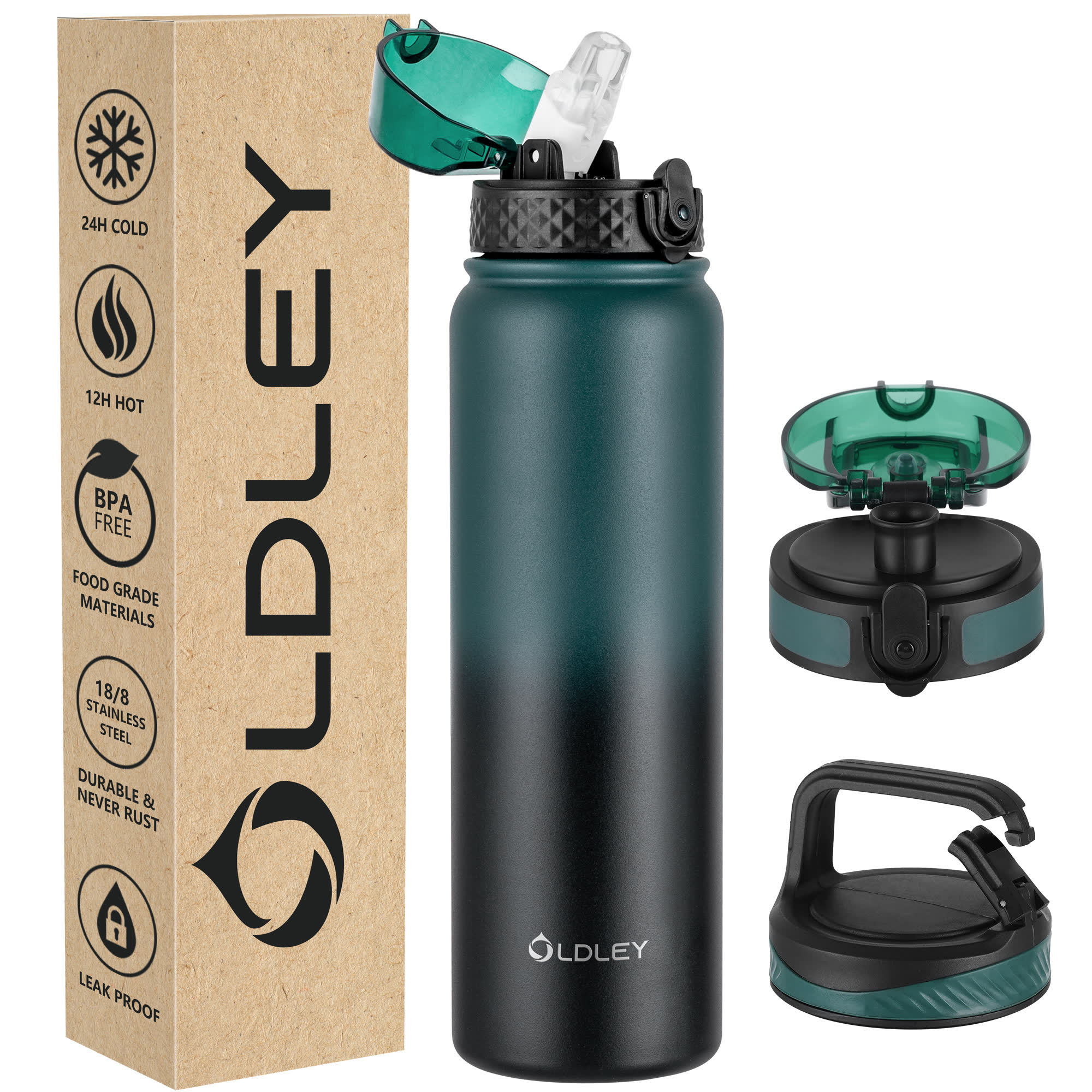 Oldley 32oz termoláhev tmavě zeleno-černá gradient