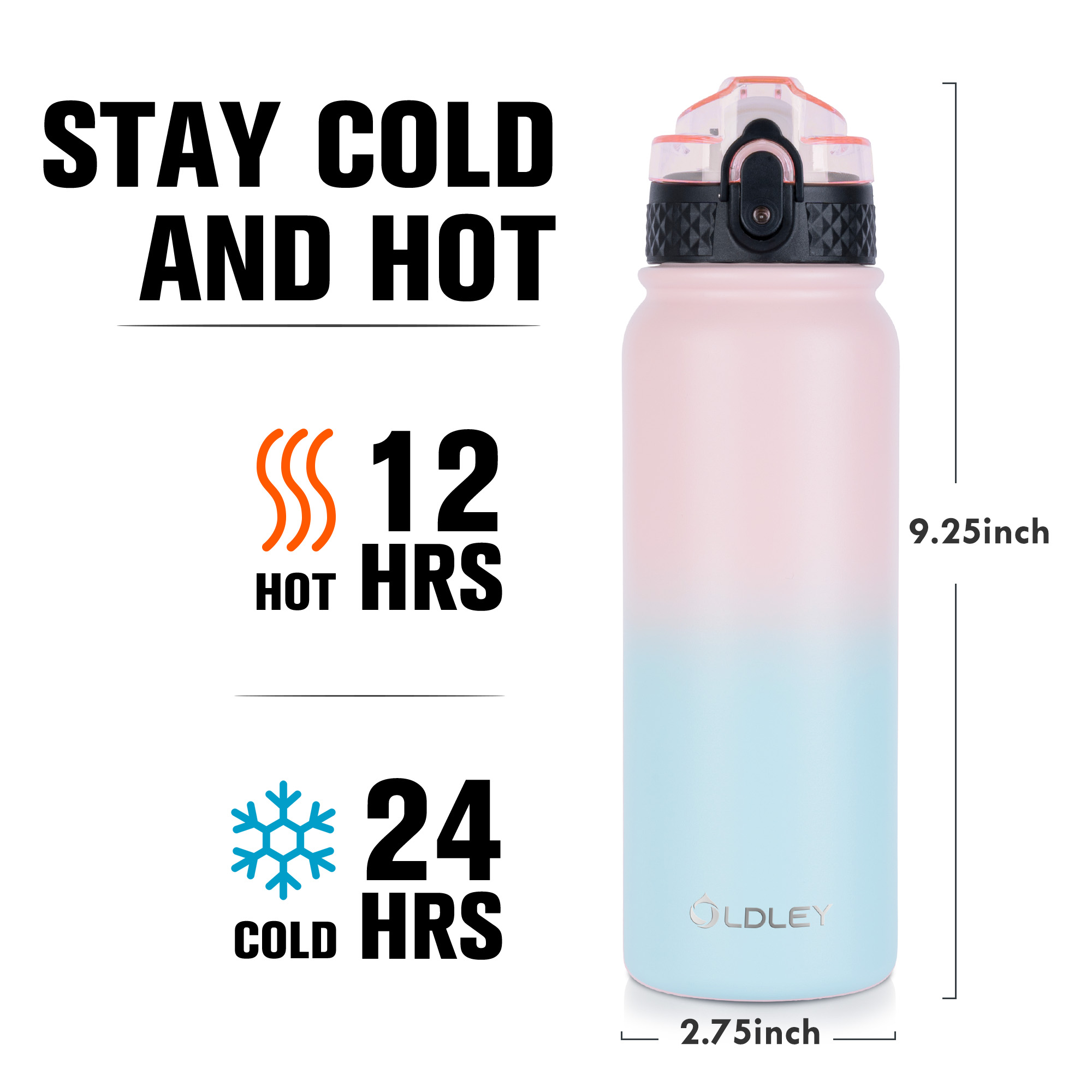 Oldley Triple Lid 20oz sportovní termoska pink blue 600 ml