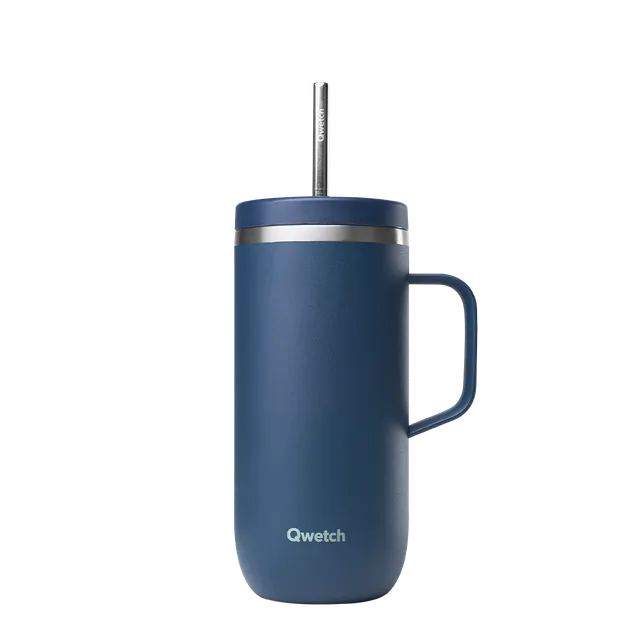 Qwetch Cold Cup termohrnek 600 ml tmavě modrý s brčkem a uchem